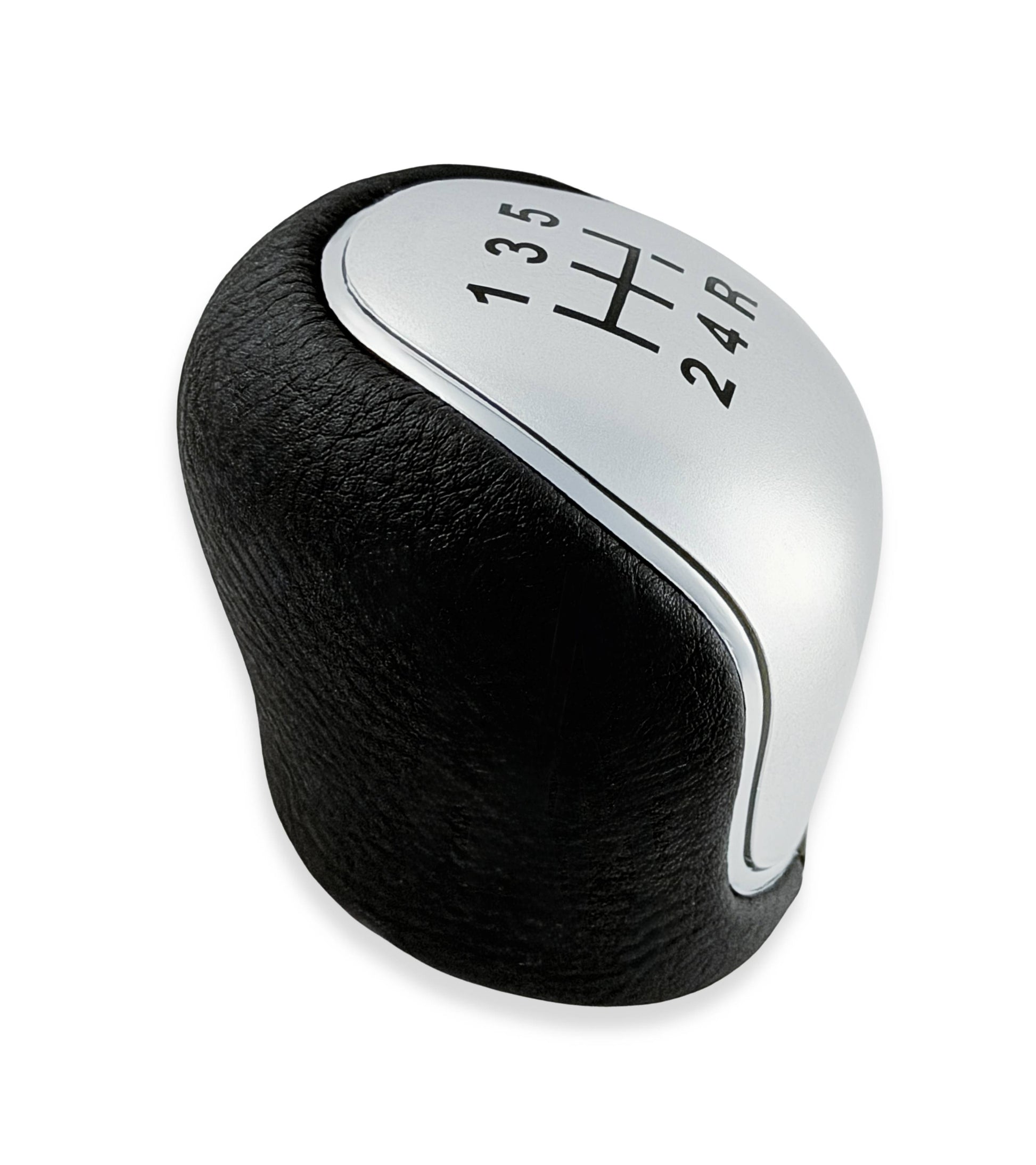 Pomello Leva Cambio 5 Marce Compatibile con Ford Focus C-Max Kuga Mondeo S-Max, Filettatura Integrata, Argento Satinato, Retro in Basso a Destra