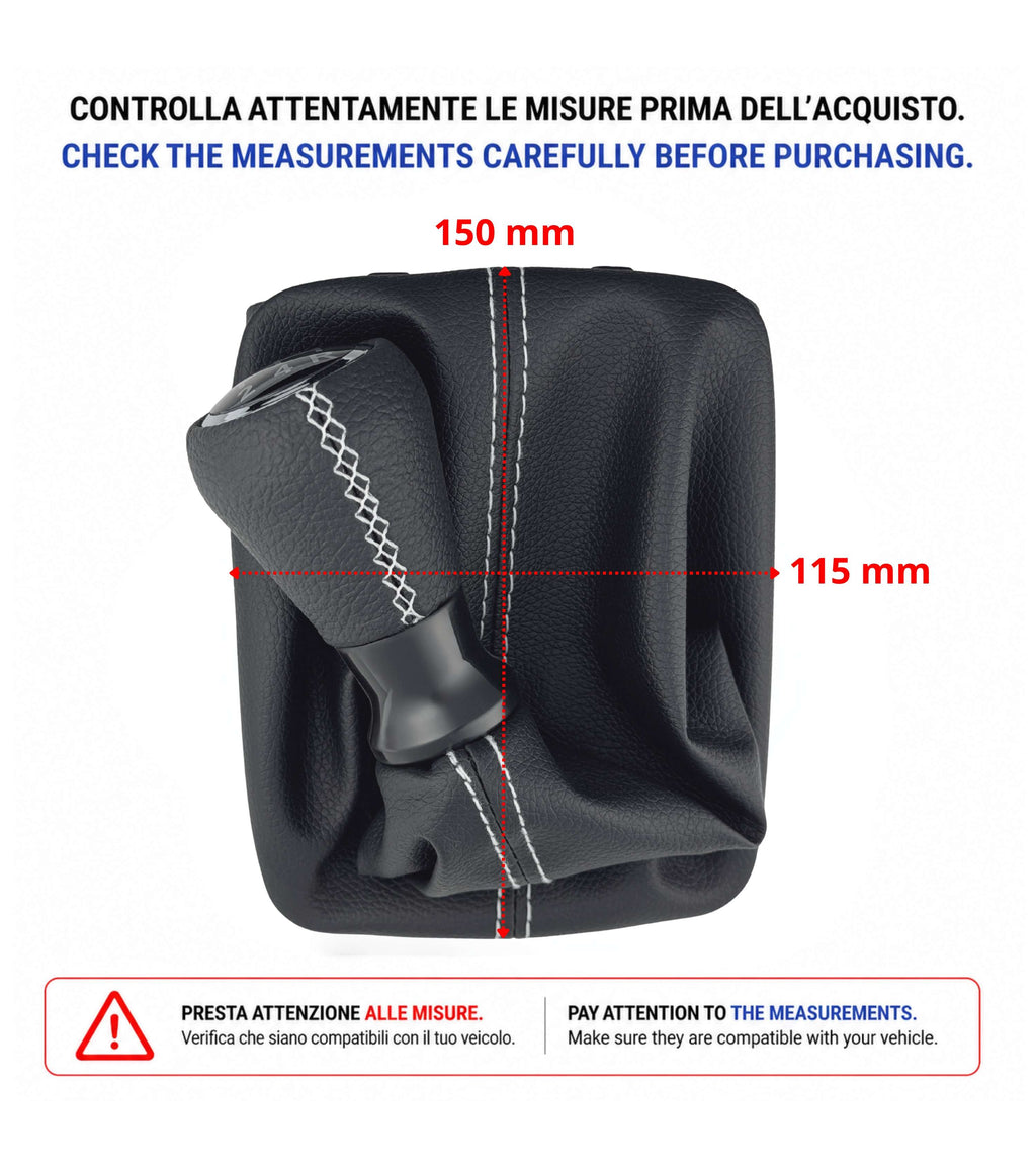 Kit per Leva Cambio Pomello Cambio 5 Marce con Cuffia Cuciture Bianche e Ghiera Compatibile con Peugeot 206 206+ 206 CC 206 SW, Retro Basso Destra