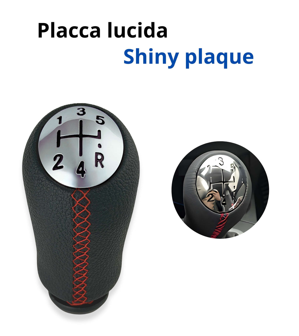 Pomello per Leva Cambio 5 Marce Compatibile con Renault Clio Megane Scenic Modus Captur Kangoo e Dacia Duster Sandero Colore Nero con Cuciture Rosse