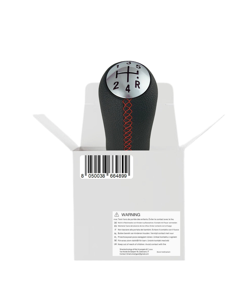 Pomello per Leva Cambio 5 Marce Compatibile con Renault Clio Megane Scenic Modus Captur Kangoo e Dacia Duster Sandero Colore Nero con Cuciture Rosse