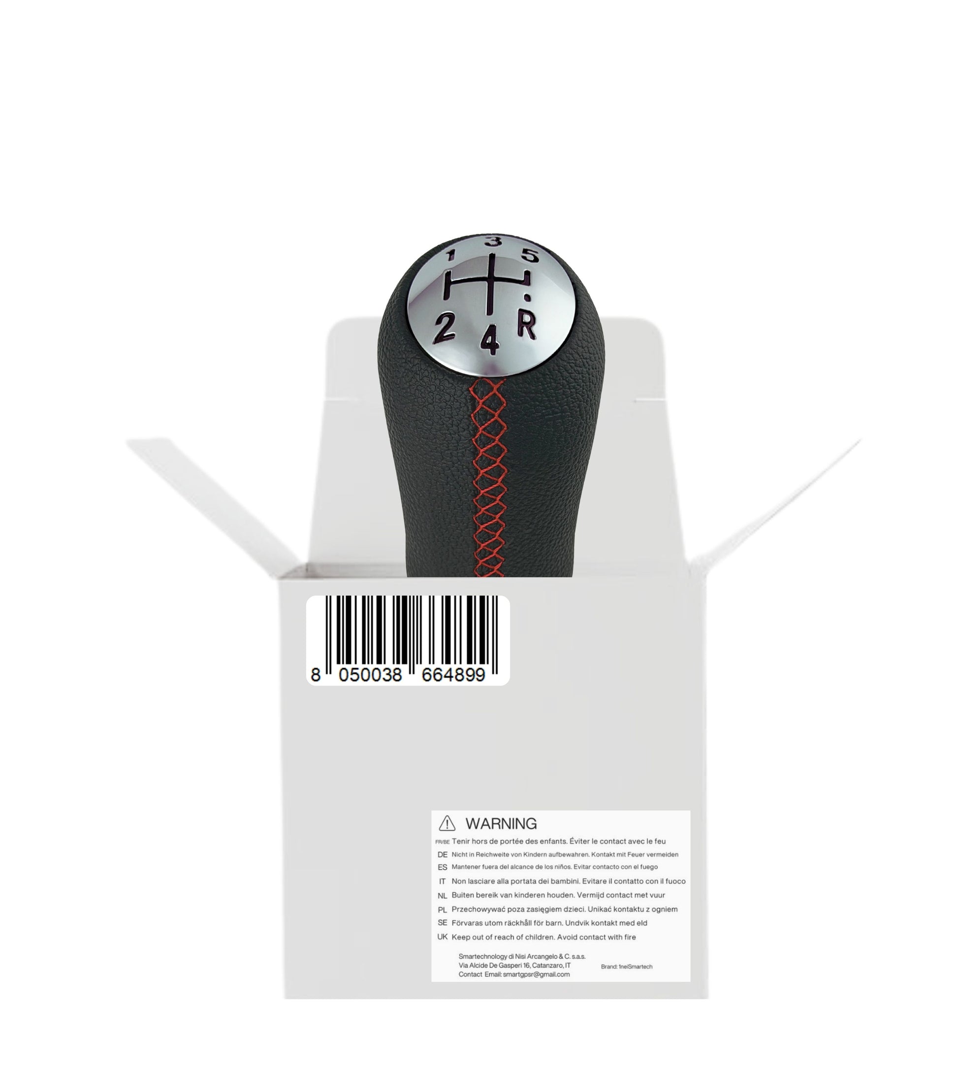 Pomello per Leva Cambio 5 Marce Compatibile con Renault Clio Megane Scenic Modus Captur Kangoo e Dacia Duster Sandero Colore Nero con Cuciture Rosse