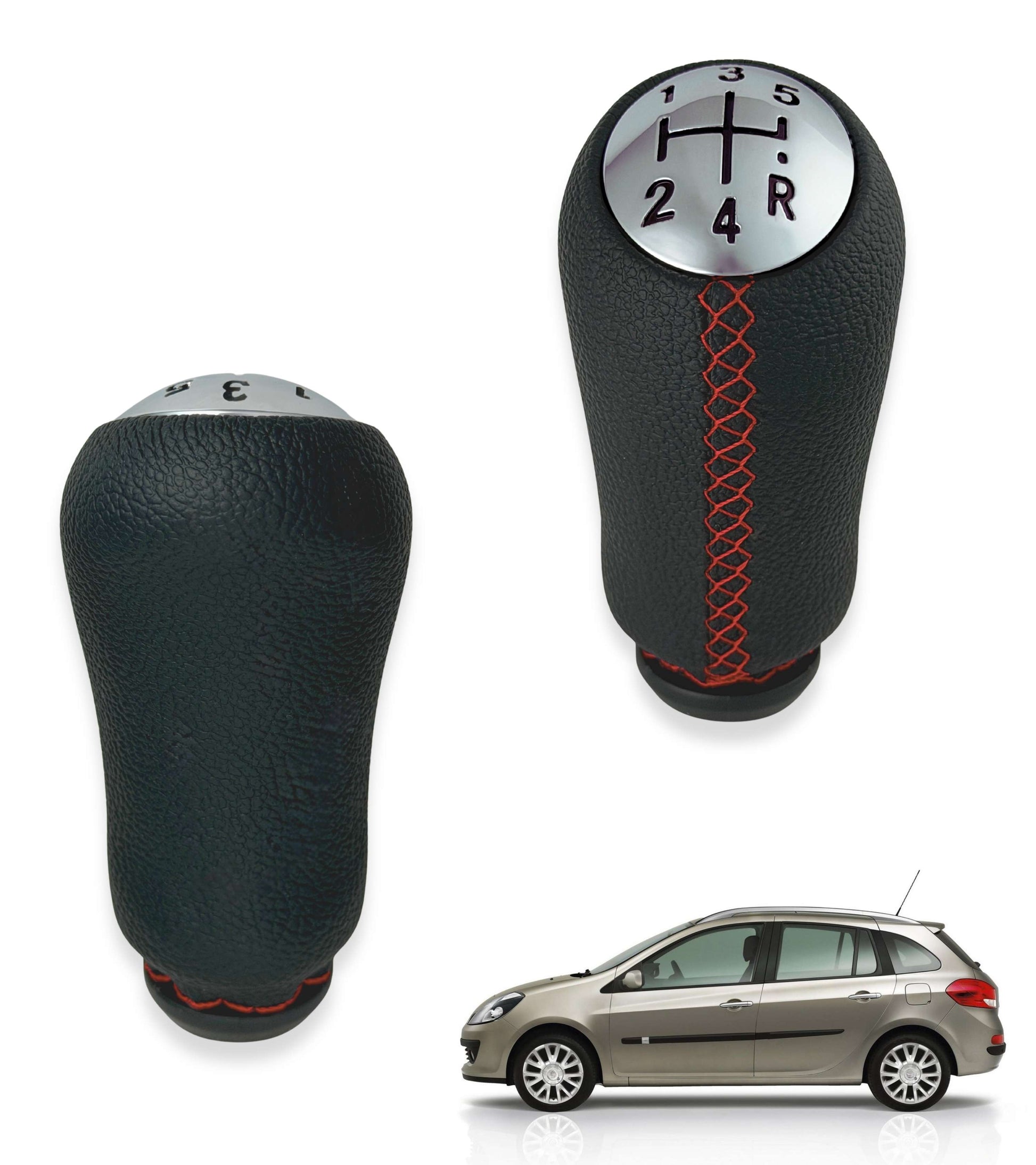 Pomello per Leva Cambio 5 Marce Compatibile con Renault Clio Megane Scenic Modus Captur Kangoo e Dacia Duster Sandero Colore Nero con Cuciture Rosse