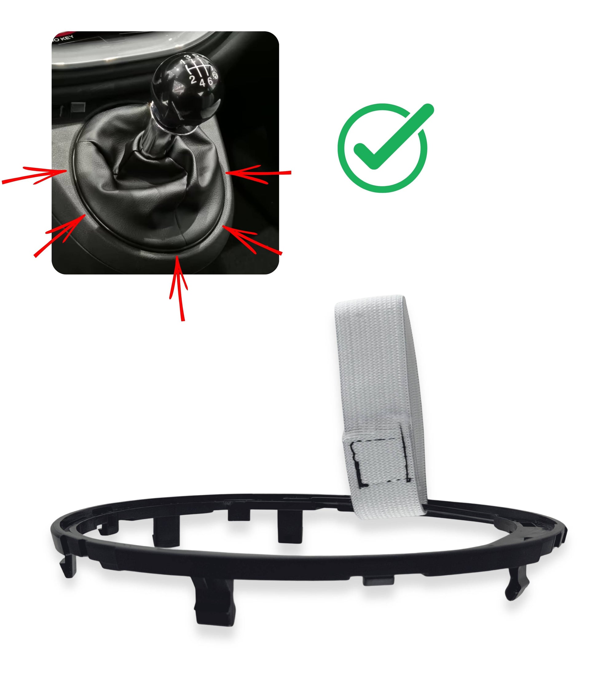 Ghiera di Ritenzione per Cuffia Leva Asta del Cambio Compatibile con Fiat 500 (312) 500C dal 2007, Cornice Interna per OEM 50295851 50295325 55344016