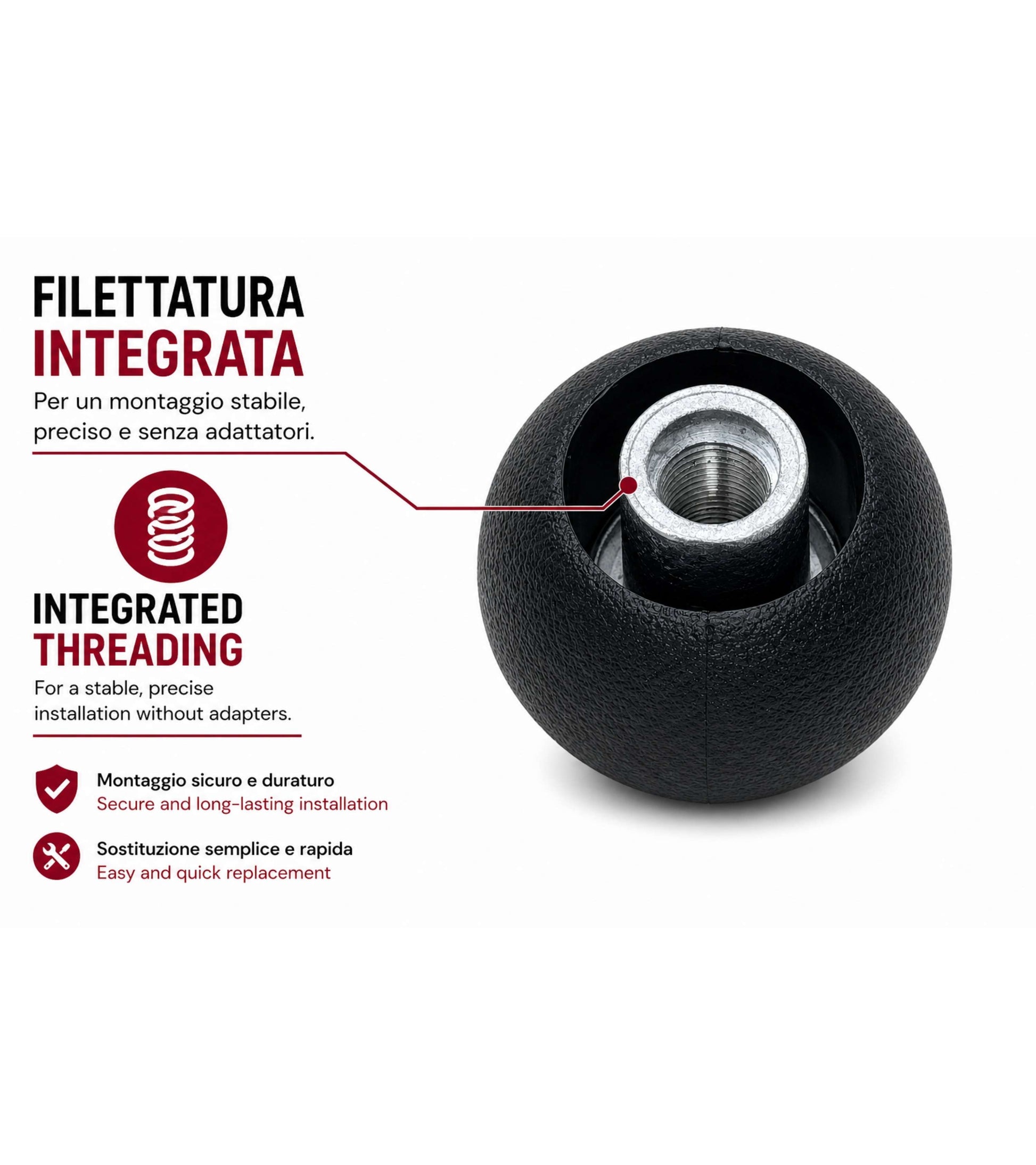 Pomello Leva Cambio 6 Marce Compatibile con Fiat Sedici (189 FY) 2006-2014 Filettato in Metallo, Retromarcia Basso Destra, Nero con Placca Opaca