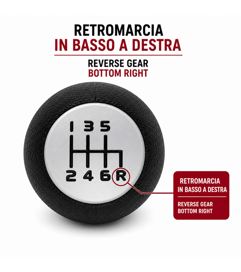 Pomello Leva Cambio 6 Marce Compatibile con Fiat Sedici (189 FY) 2006-2014 Filettato in Metallo, Retromarcia Basso Destra, Nero con Placca Opaca