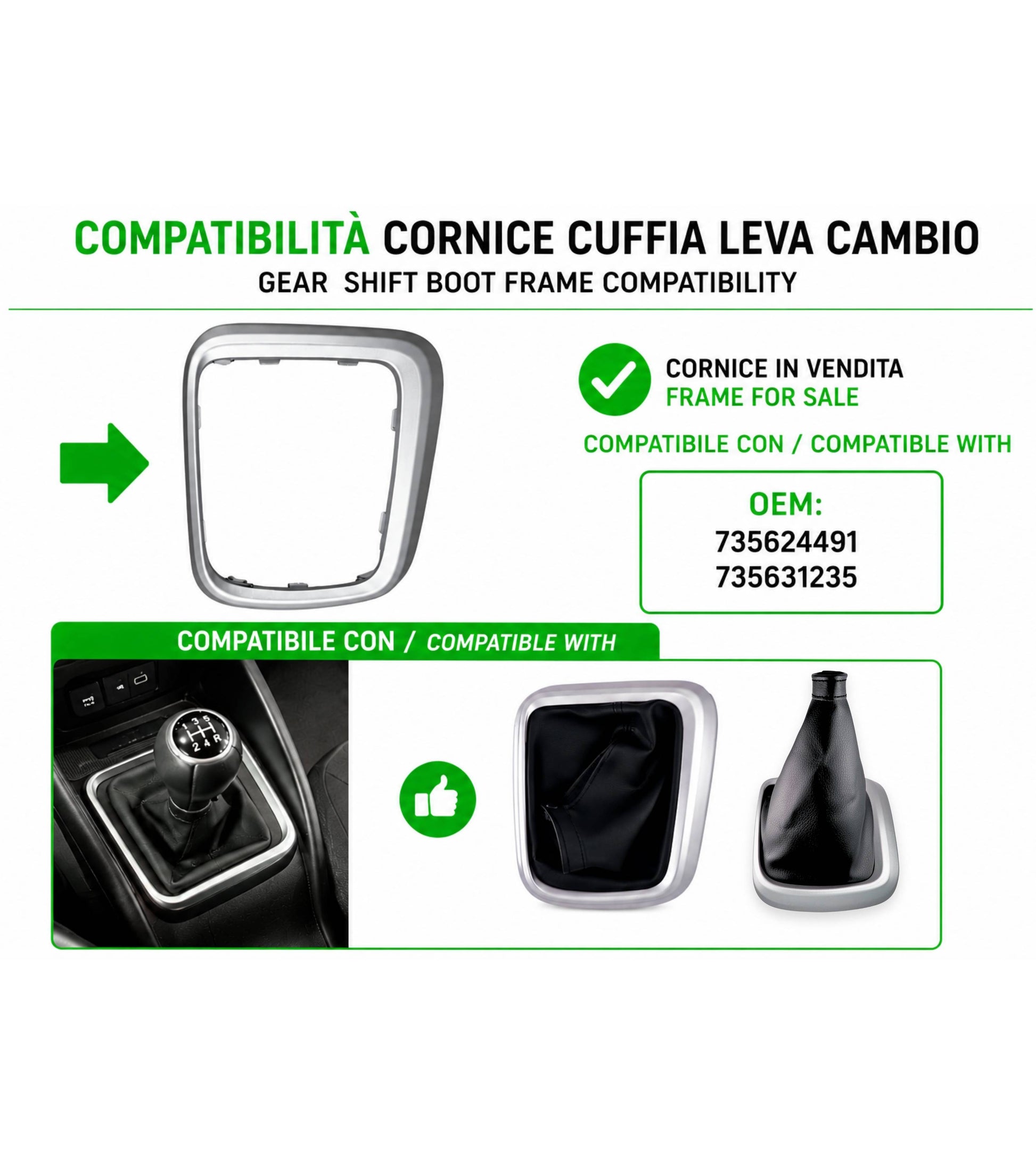 Kit Cornice Esterna Argento Grigio Satinato e Ghiera Ritenzione per Cuffia Leva Cambio Compatibile con Fiat Tipo 356 357 358 dal 2015 OEM 735624491