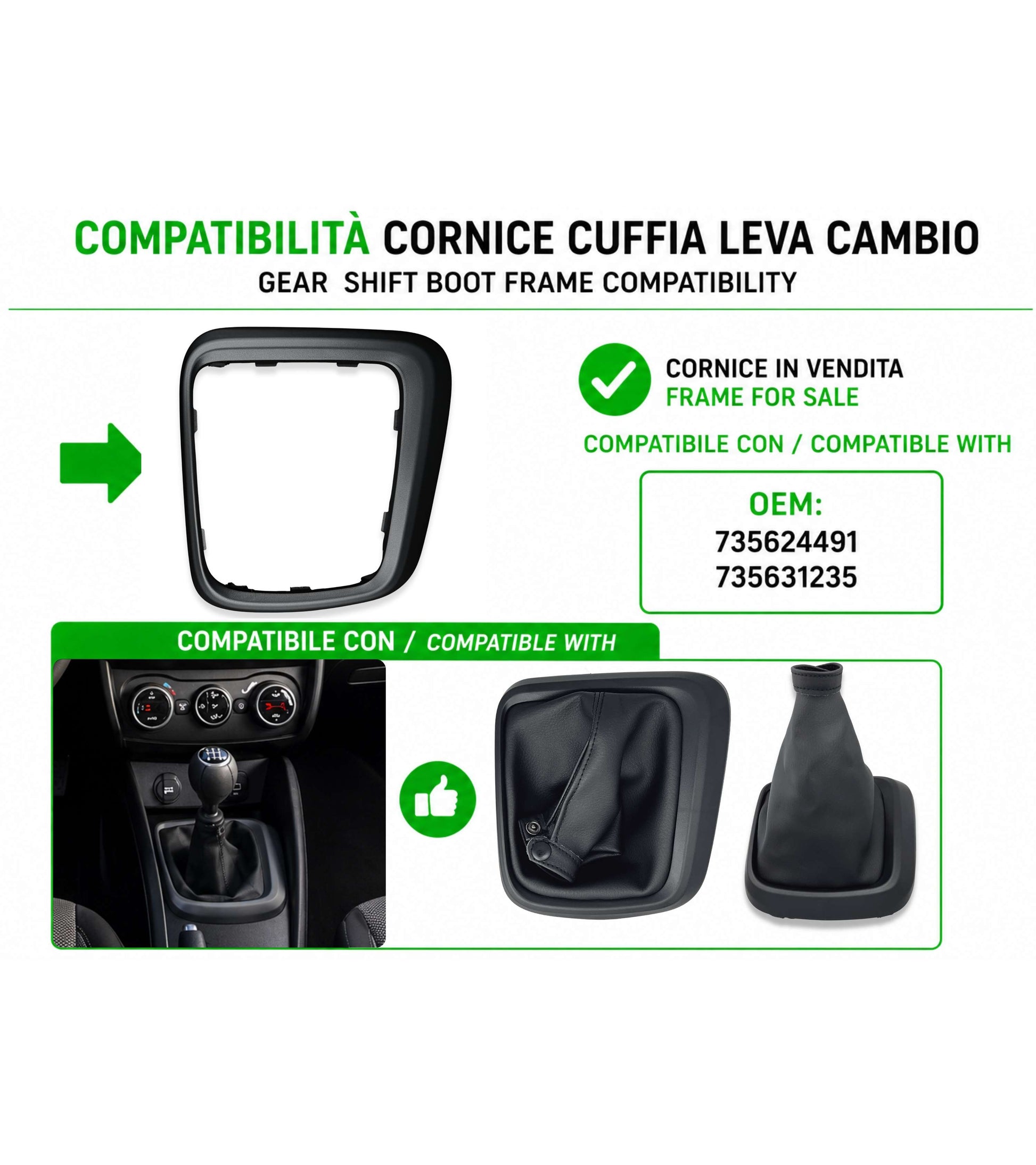 Kit Cornice Esterna Telaio Nero Satinato e Ghiera di Ritenzione per Cuffia Leva Cambio Compatibile con Fiat Tipo 356 357 358 dal 2015 OEM 735624491