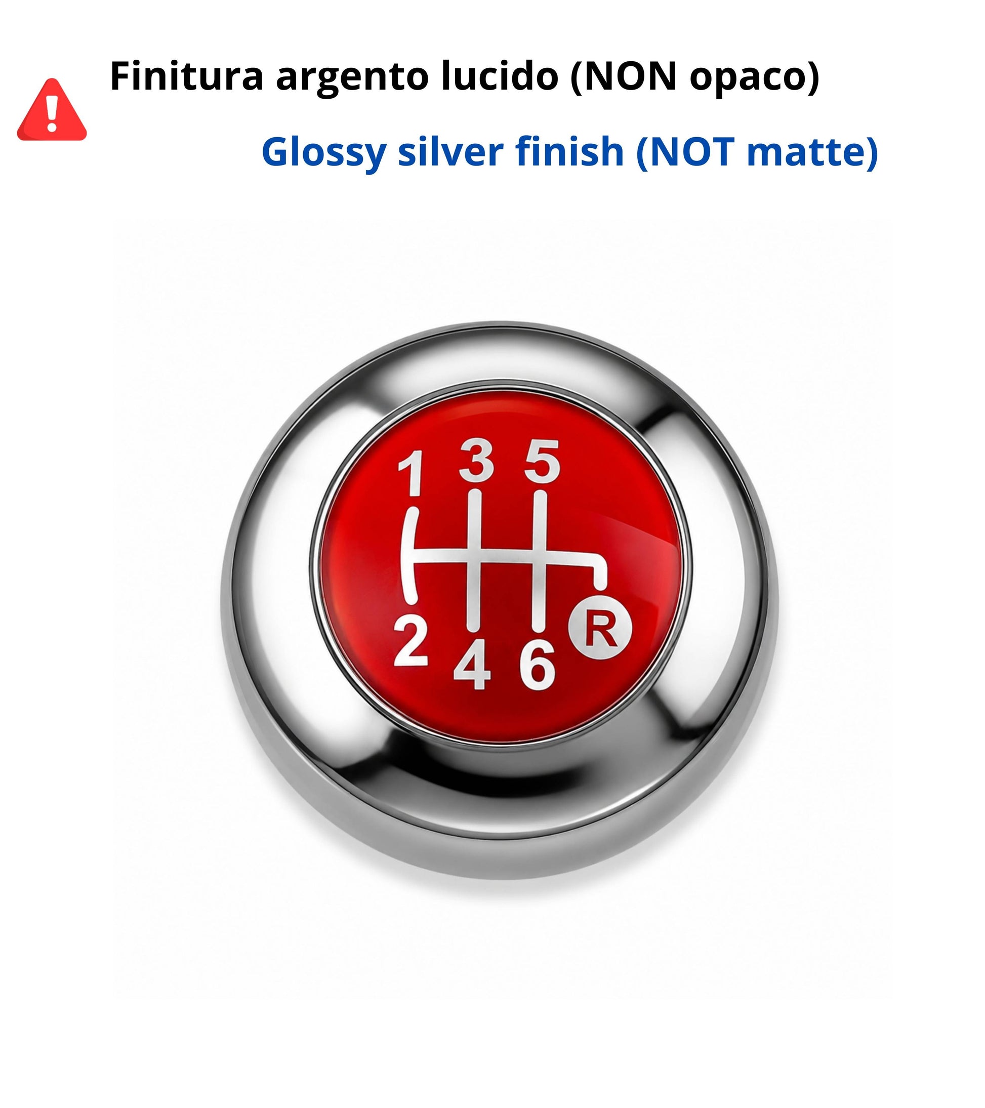 Pomello Leva Cambio 6 Marce Compatibile con Fiat 500 312 e 500C 2007–2018, Colore Argento e Lente Rossa, Foro Interno in Metallo, OEM 55344048