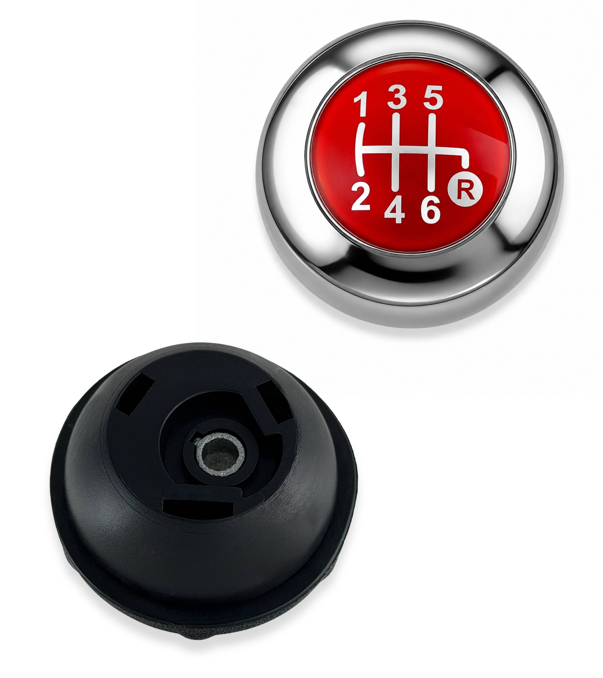 Pomello Leva Cambio 6 Marce Compatibile con Fiat 500 312 e 500C 2007–2018, Colore Argento e Lente Rossa, Foro Interno in Metallo, OEM 55344048
