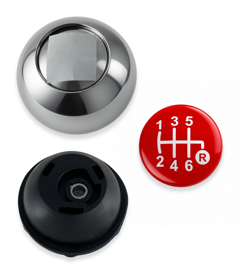 Pomello Leva Cambio 6 Marce Compatibile con Fiat 500 312 e 500C 2007–2018, Colore Argento e Lente Rossa, Foro Interno in Metallo, OEM 55344048