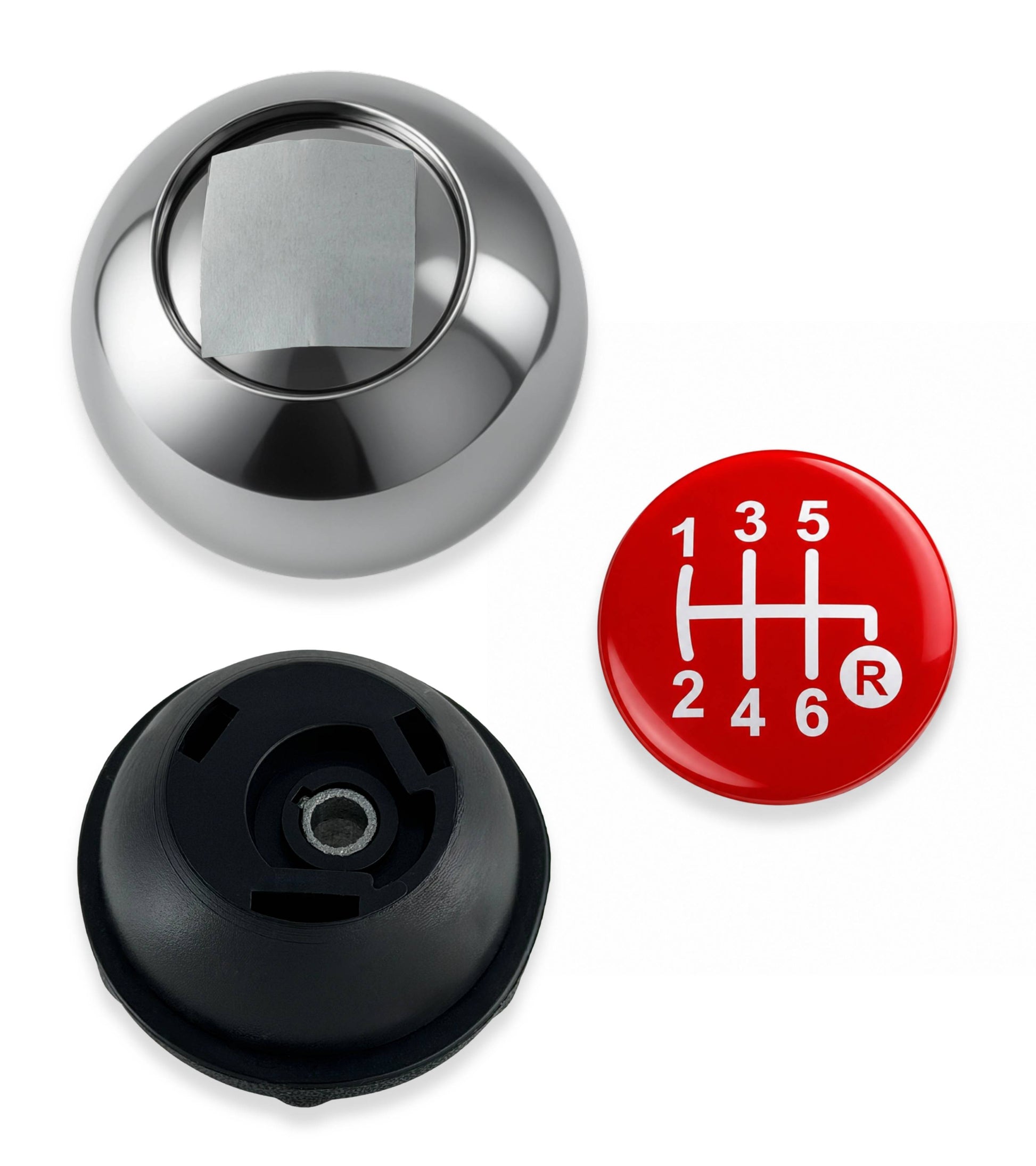 Pomello Leva Cambio 6 Marce Compatibile con Fiat 500 312 e 500C 2007–2018, Colore Argento e Lente Rossa, Foro Interno in Metallo, OEM 55344048