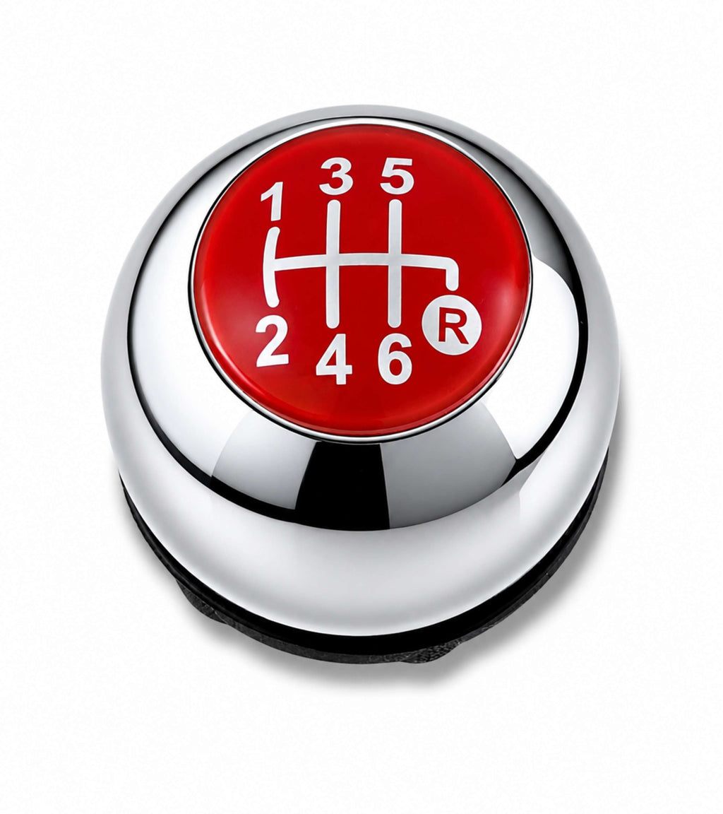 Pomello Leva Cambio 6 Marce Compatibile con Fiat 500 312 e 500C 2007–2018, Colore Argento e Lente Rossa, Foro Interno in Metallo, OEM 55344048