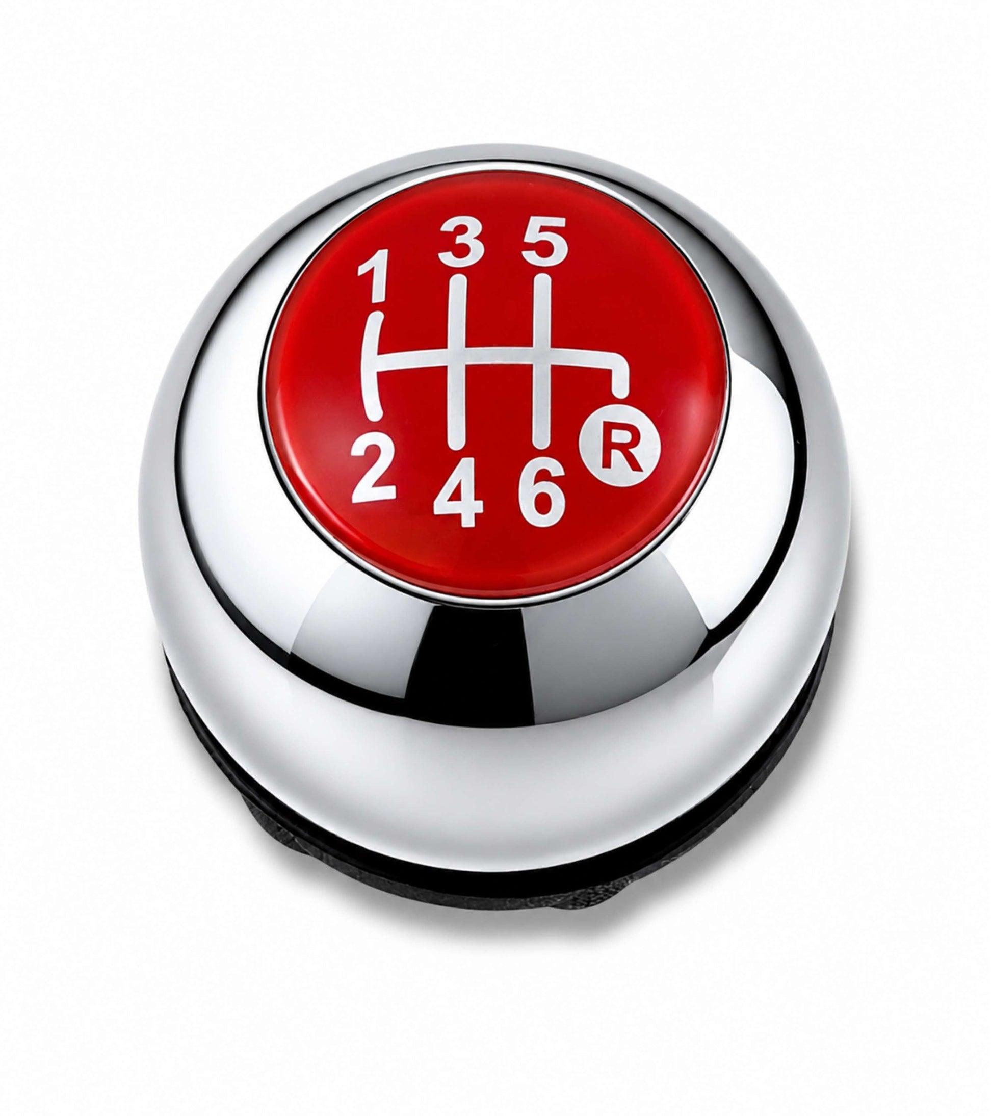 Pomello Leva Cambio 6 Marce Compatibile con Fiat 500 312 e 500C 2007–2018, Colore Argento e Lente Rossa, Foro Interno in Metallo, OEM 55344048