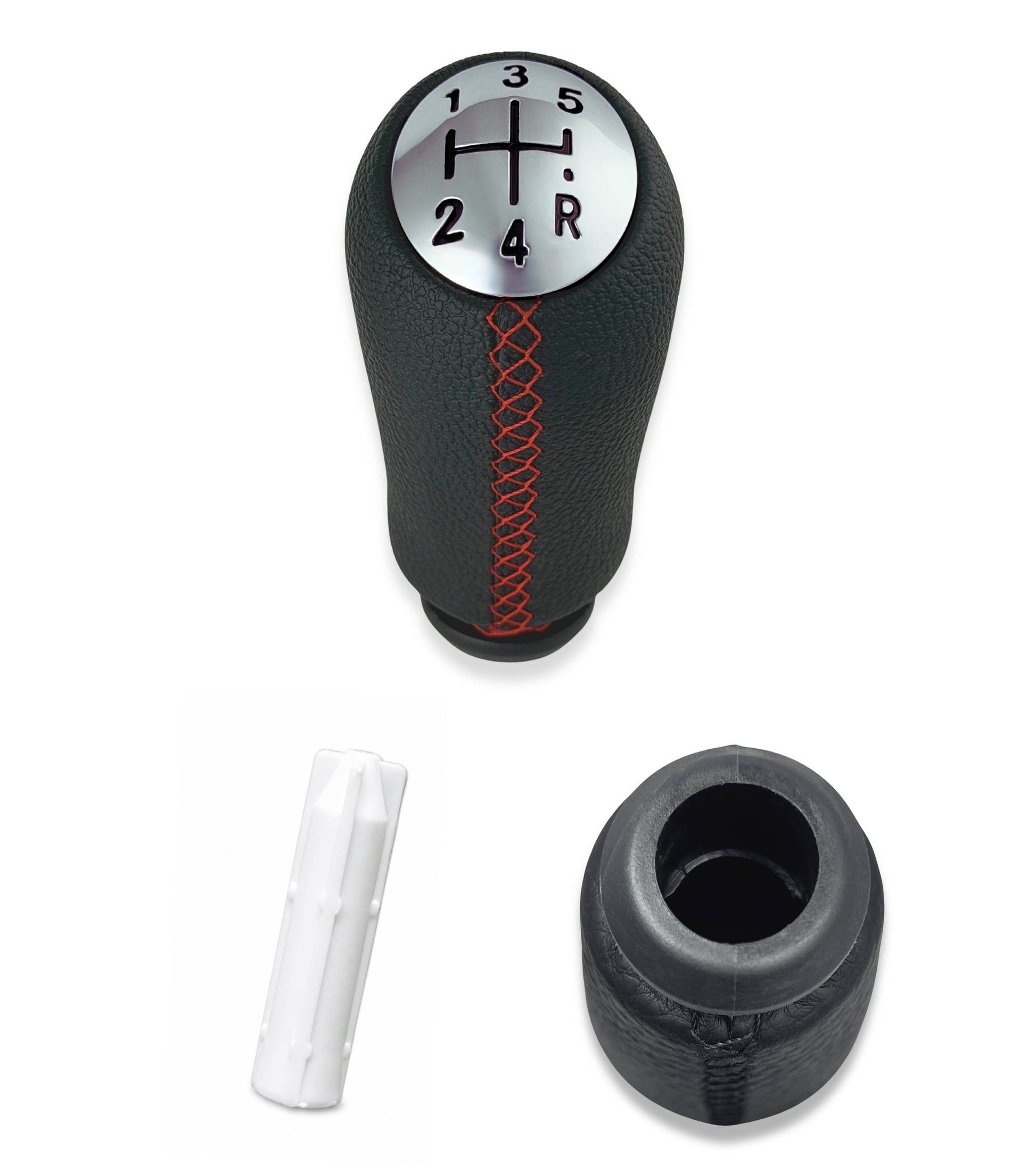 Pomello Leva Cambio 5 Marce con Cuciture Rosse e Adattatore in Plastica Compatibile con Smart Fortwo III W453 2014–2022 e Forfour W453 2014–2024