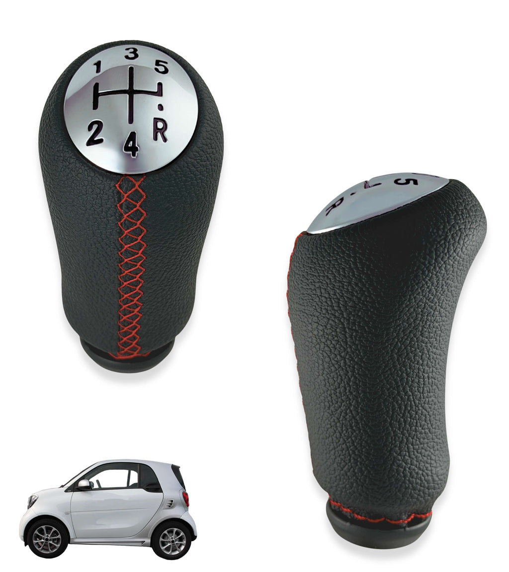 Pomello Leva Cambio 5 Marce con Cuciture Rosse e Adattatore in Plastica Compatibile con Smart Fortwo III W453 2014–2022 e Forfour W453 2014–2024