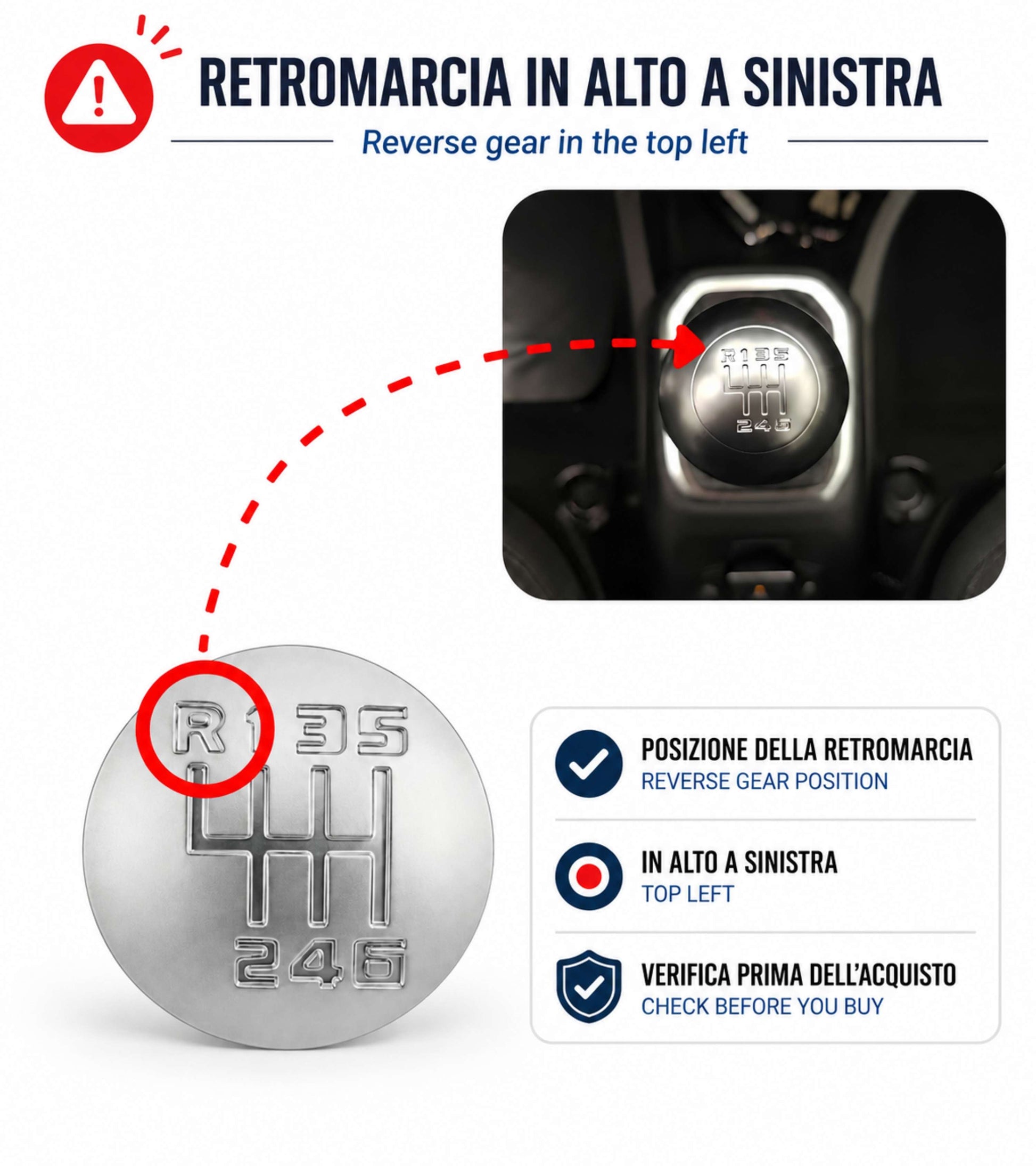 Placca per Pomello Cambio 6 Marce Compatibile con Jeep Renegade dal 2014 e Compass dal 2017 Lente Argento Satinato Con Clips OEM 50293491 68201215AA
