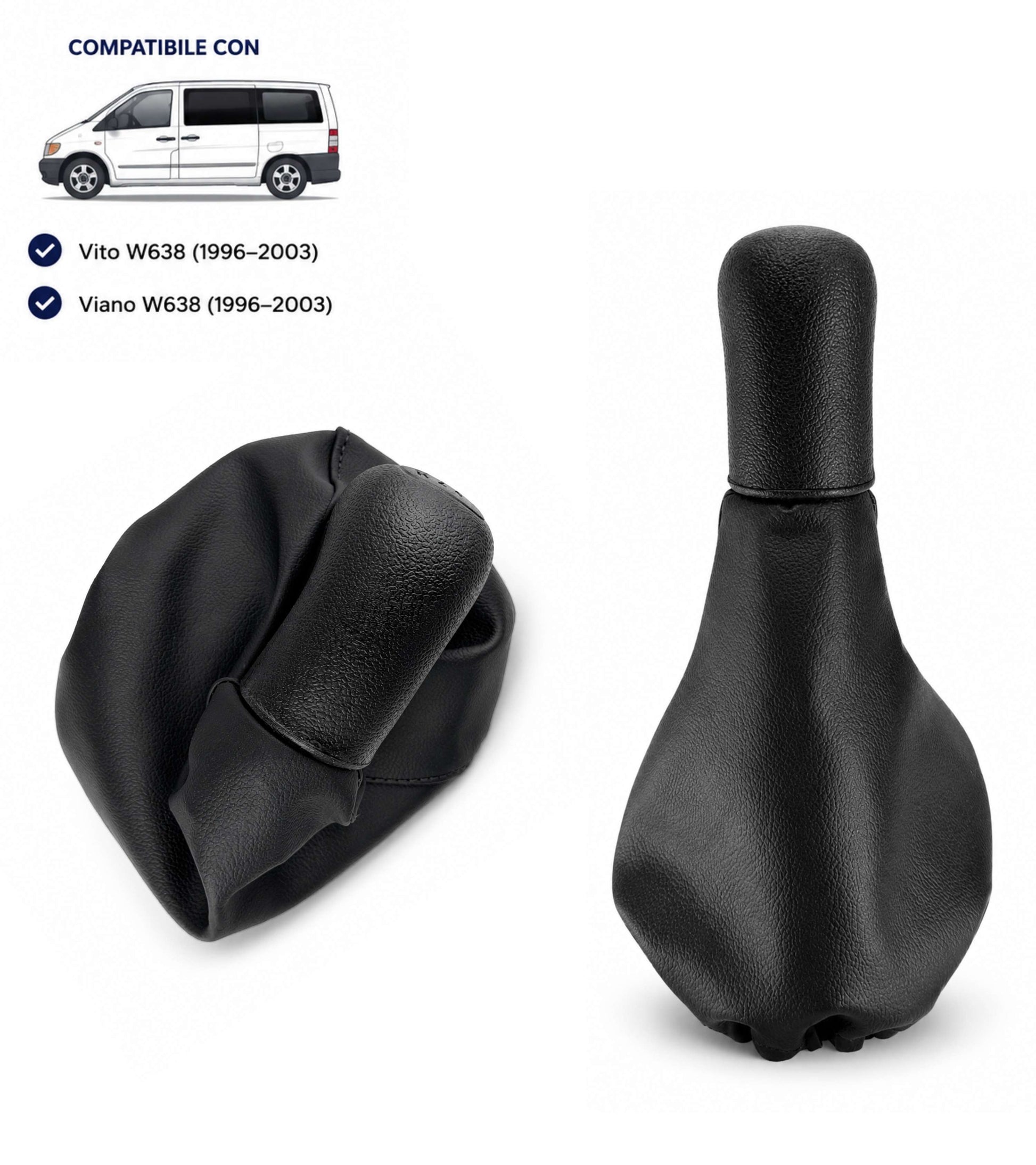 Kit Pomello Cambio 5 Marce con Cuffia Compatibile con Mercedes Vito Viano W638 1996-2003 1° Genereazione, per OEM A0002670010, Nero con Elastico