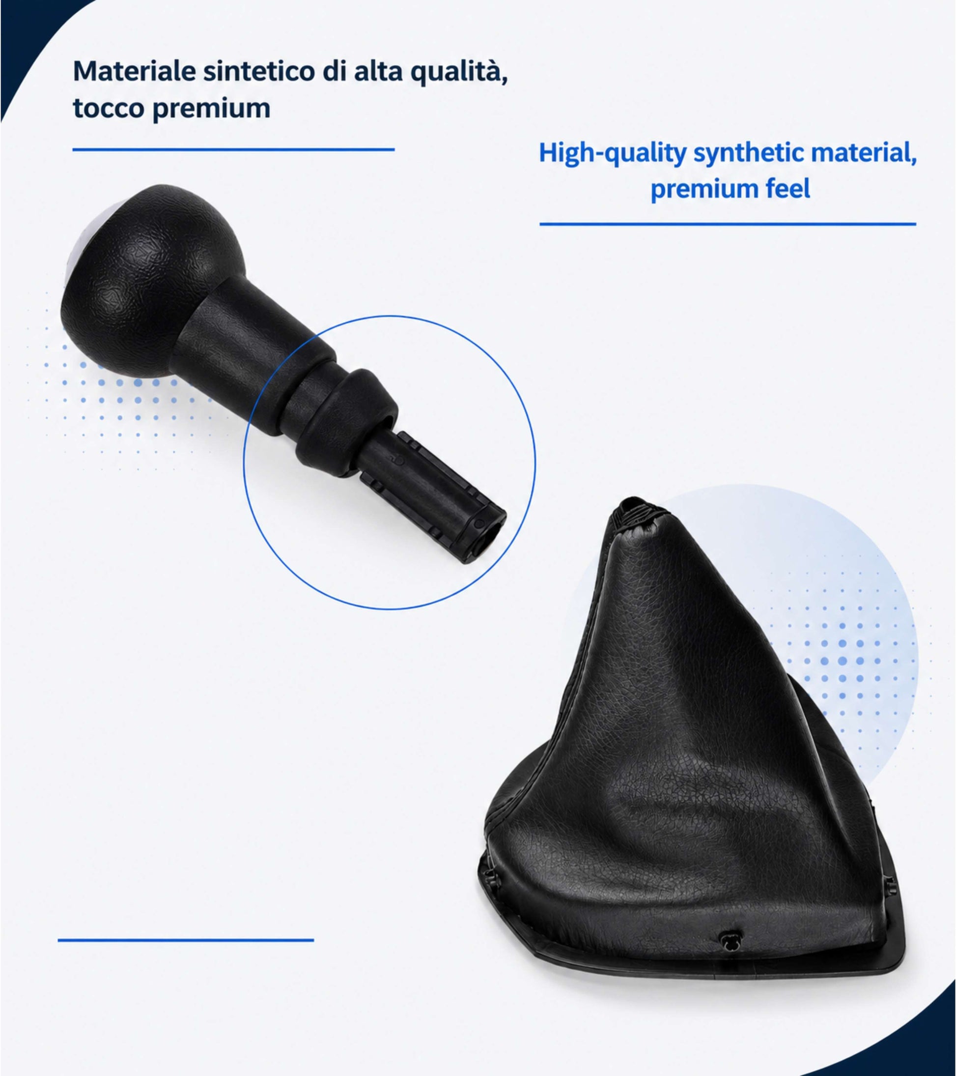 Kit Pomello 5 Marce, Cuffia Leva Cambio e Adattatore Compatibile con Peugeot 308 MK1 2008-2014 con Ghiera OEM 9684581680 9660633177 10391162