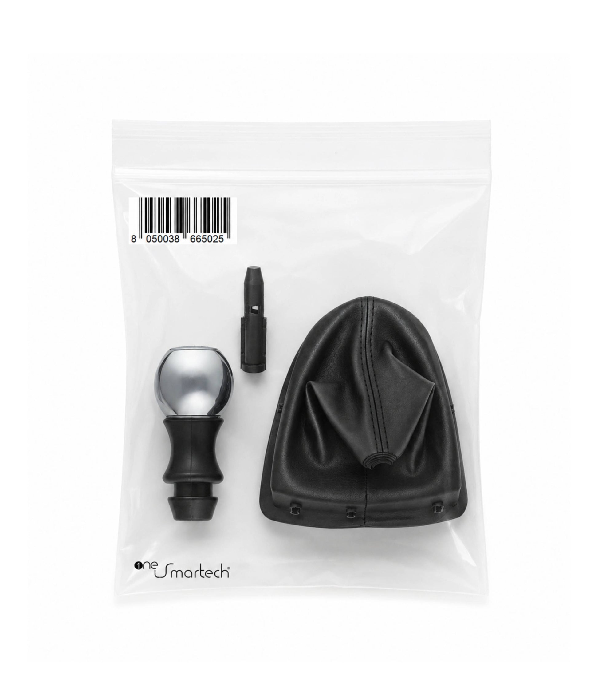Kit Pomello Argento Lucido 5 Marce, Cuffia Leva Cambio, Ghiera e Adattatore Compatibile con Peugeot 308 MK1 2008-2014 con Ghiera, verifica codici OEM