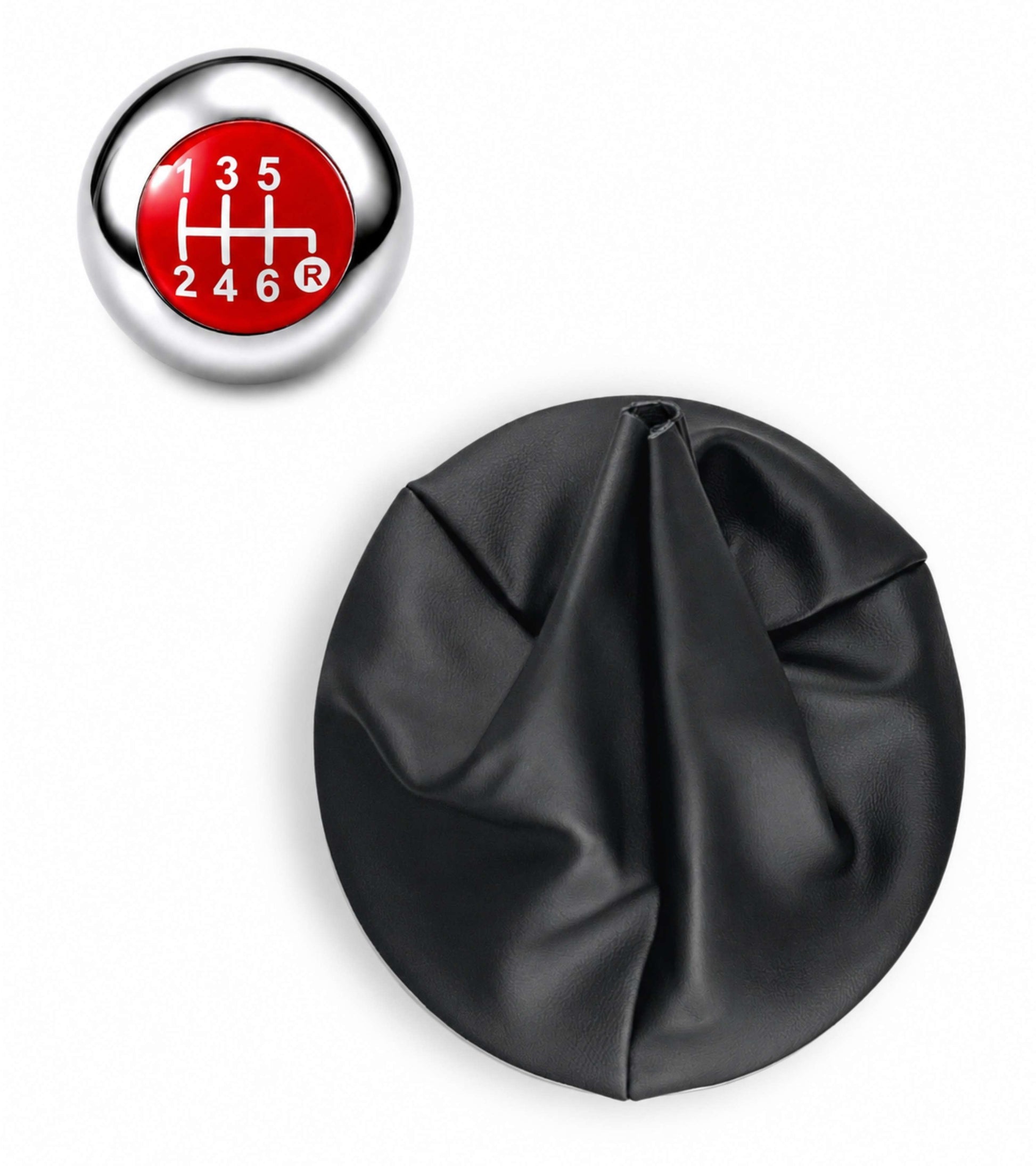 Kit Pomello Leva Cambio 6 Marce con Cuffia con Cornice Argento e Ghiera Compatibile con Fiat 500 (312) e 500C dal 2007, Lente Rossa Argento Lucido