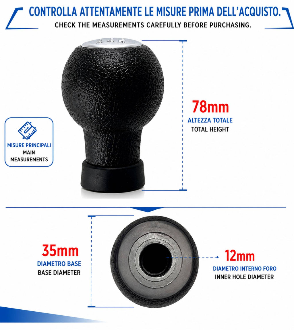 Pomello Cambio 5 Marce Compatibile con Suzuki Splash EX 2008-2012 Filettato, foro con diametro 12mm Placca Cromata Argento solo per Leva Cilindrica