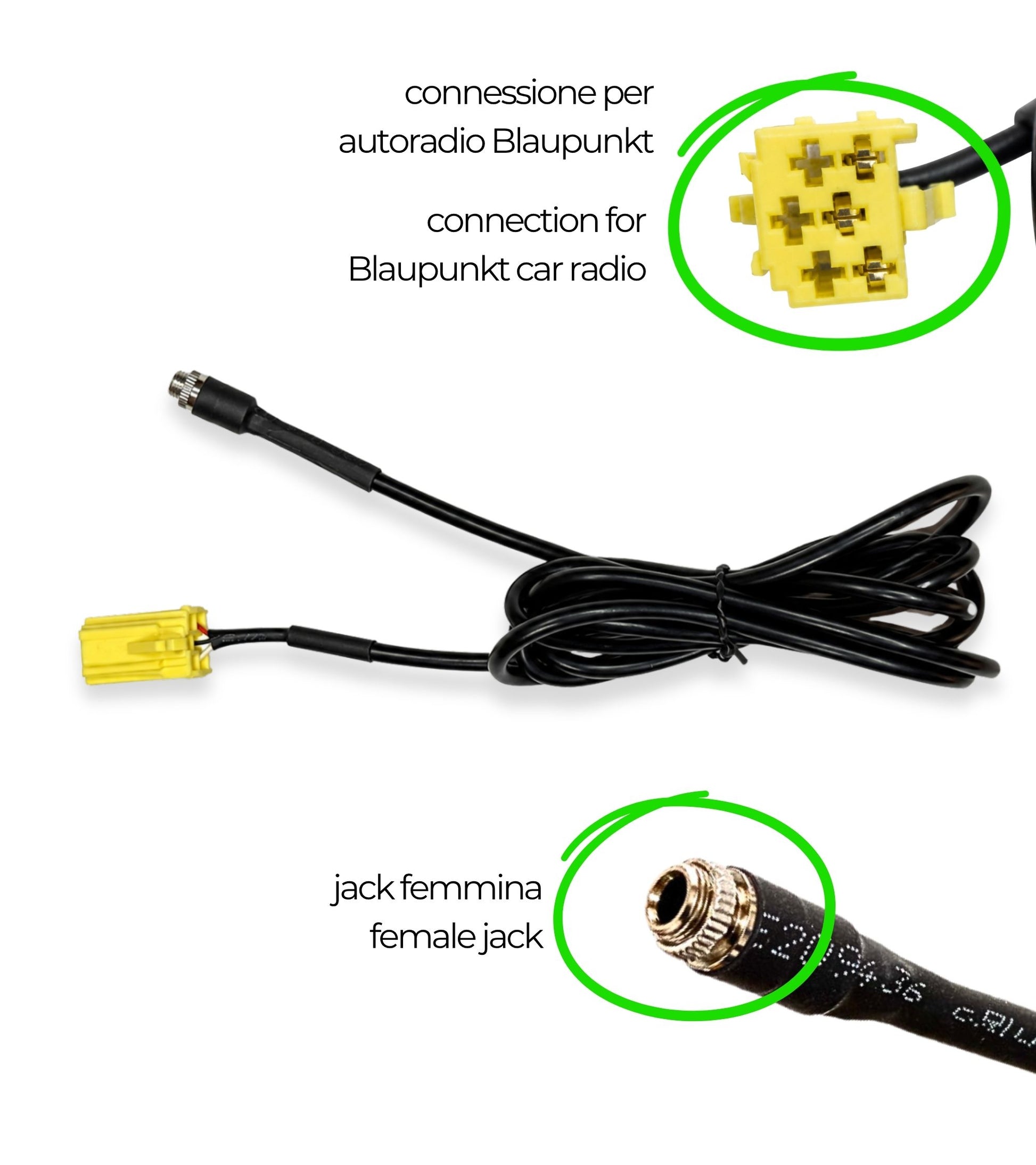 Cavo Aux per Autoradio Blaupunkt Compatibile con Fiat Lancia, Jack Femmina e Kit Estrazione + Cavo Nylon Besync Colore Oro (Gold)