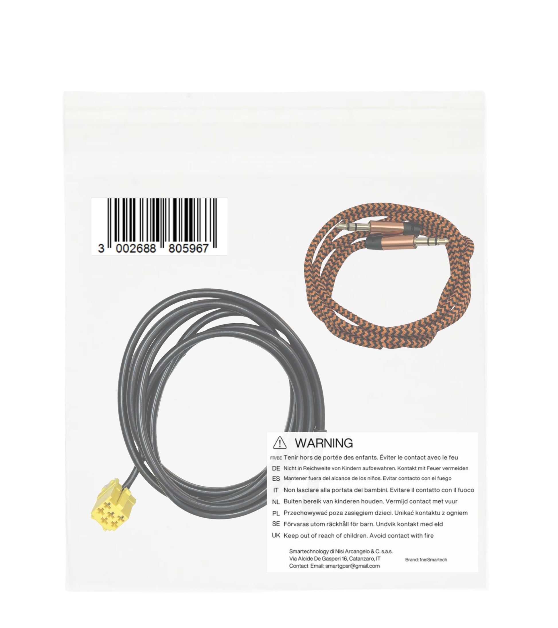 Cavo Aux Jack Femmina 3,5 mm con Connettore Giallo Autoradio Blaupunkt Compatibile con Fiat 500 Punto Panda + Cavo Audio Nylon Oro Doppio Jack Maschio