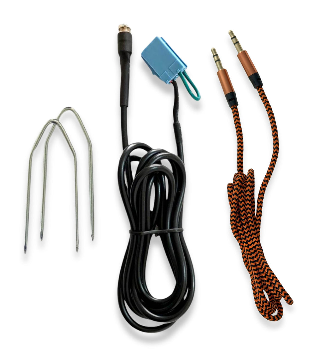 Cavo Aux Jack Femmina NO SOURCE AVAILABLE con Ponticello + Kit Estrazione Cavo Nylon Oro Compatibile con Fiat 500 Punto Panda Delphi Bosch Continental
