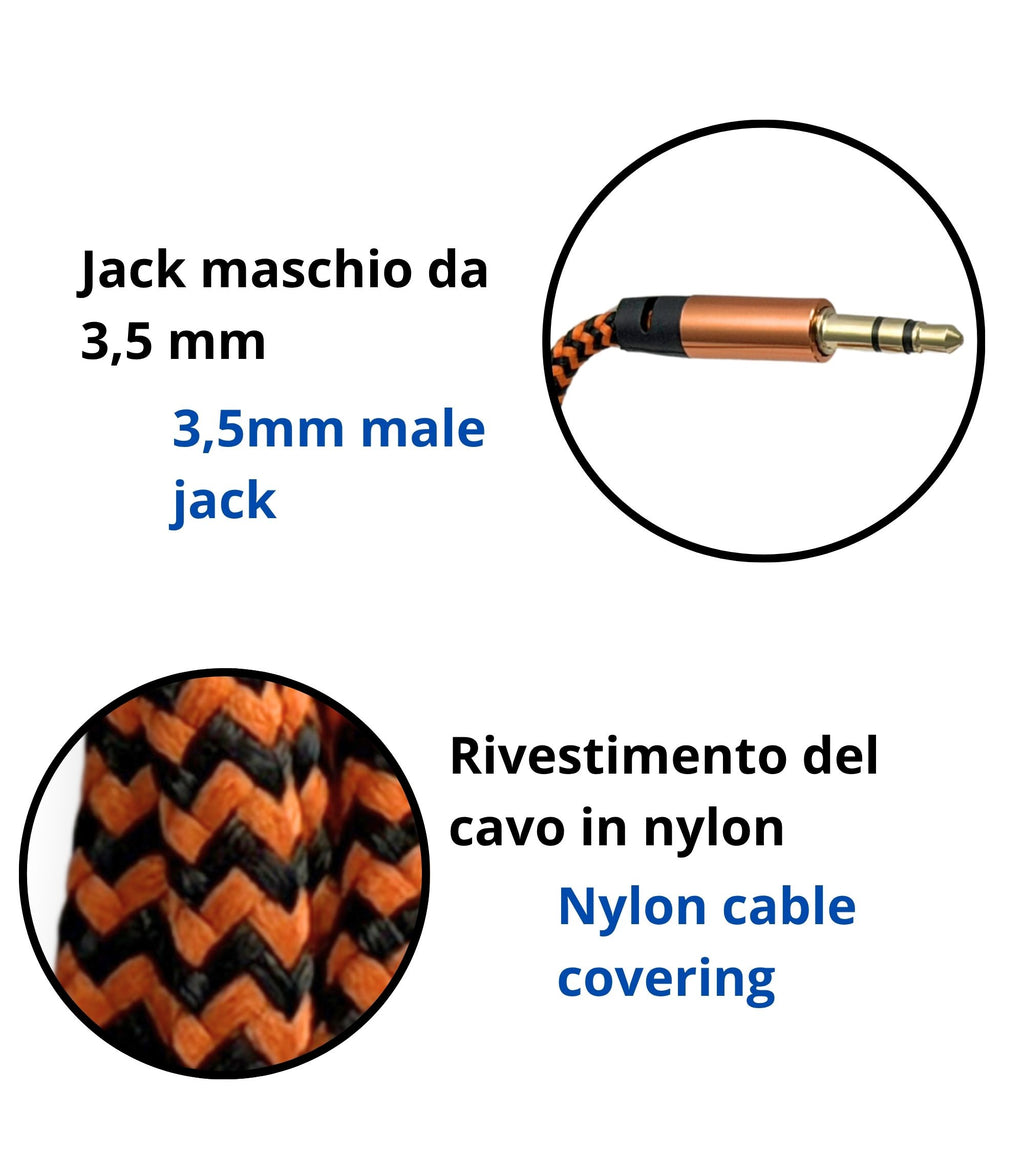 Cavo Aux Per Fiat Bravo Dal 2007 Radio Visteon Ingresso Jack Femmina Da 3	5Mm Lunghezza 150Cm + Cavo Nylon Besync Colore Oro (Gold) Per Mp3 Smartphone Iphone