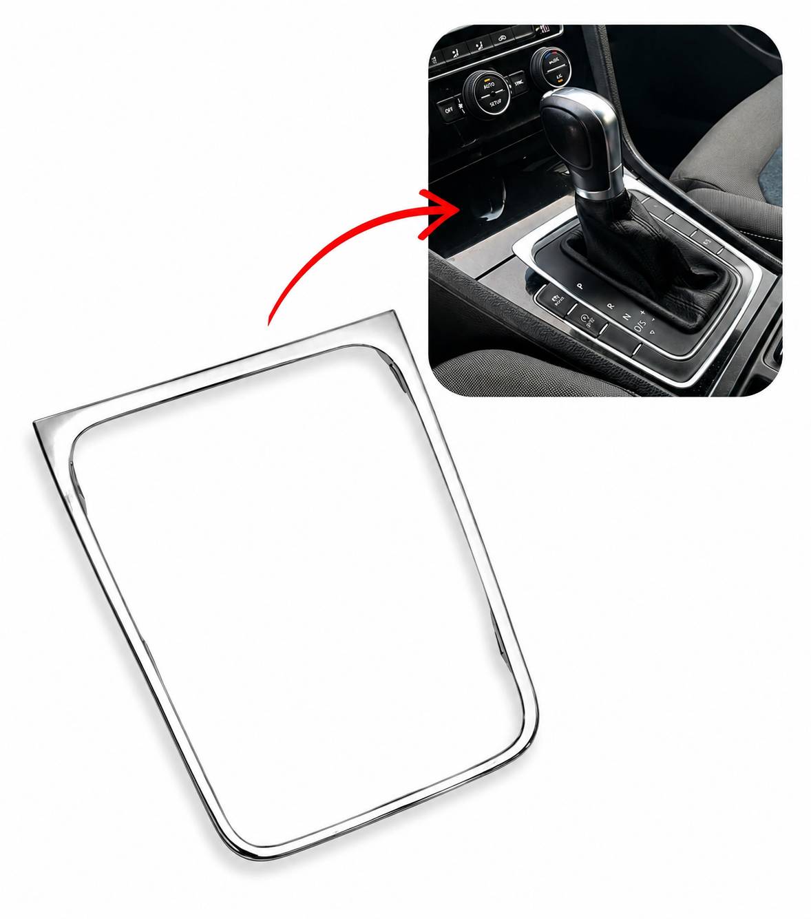 Cornice per Cuffia Leva Cambio Automatico, Colore Argento Lucido, Compatibile con Volkswagen Golf 7 e Golf 7.5 (VII) 2012-2020, Solo Guida a Sinistra (LHD)
