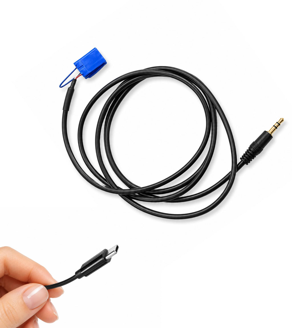 Cavo Aux Mashio con Ponticello Radio Delphi Bosch No Source Available Compatibile con Fiat Punto 500 Lancia Ypsilon + Adattatore USB-C e Jack Femmina