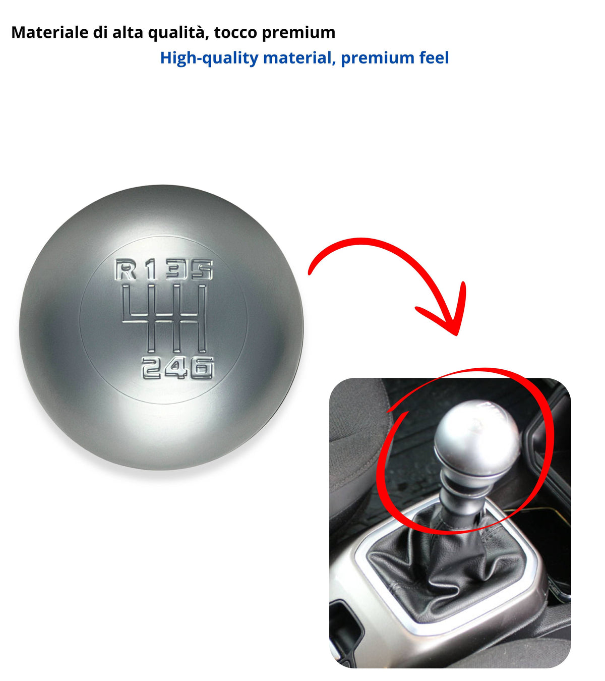 Pomello per Leva Asta del Cambio 6 Marce Compatibile con Jeep Compass dal 2017, Argento Satinato con Foro Interno in Metallo
