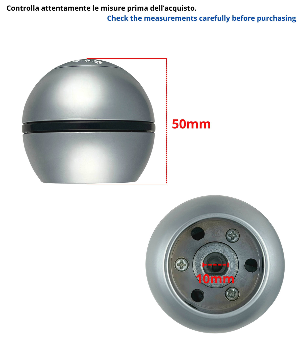 Pomello per Leva Asta del Cambio 6 Marce Compatibile con Jeep Compass dal 2017, Argento Satinato con Foro Interno in Metallo
