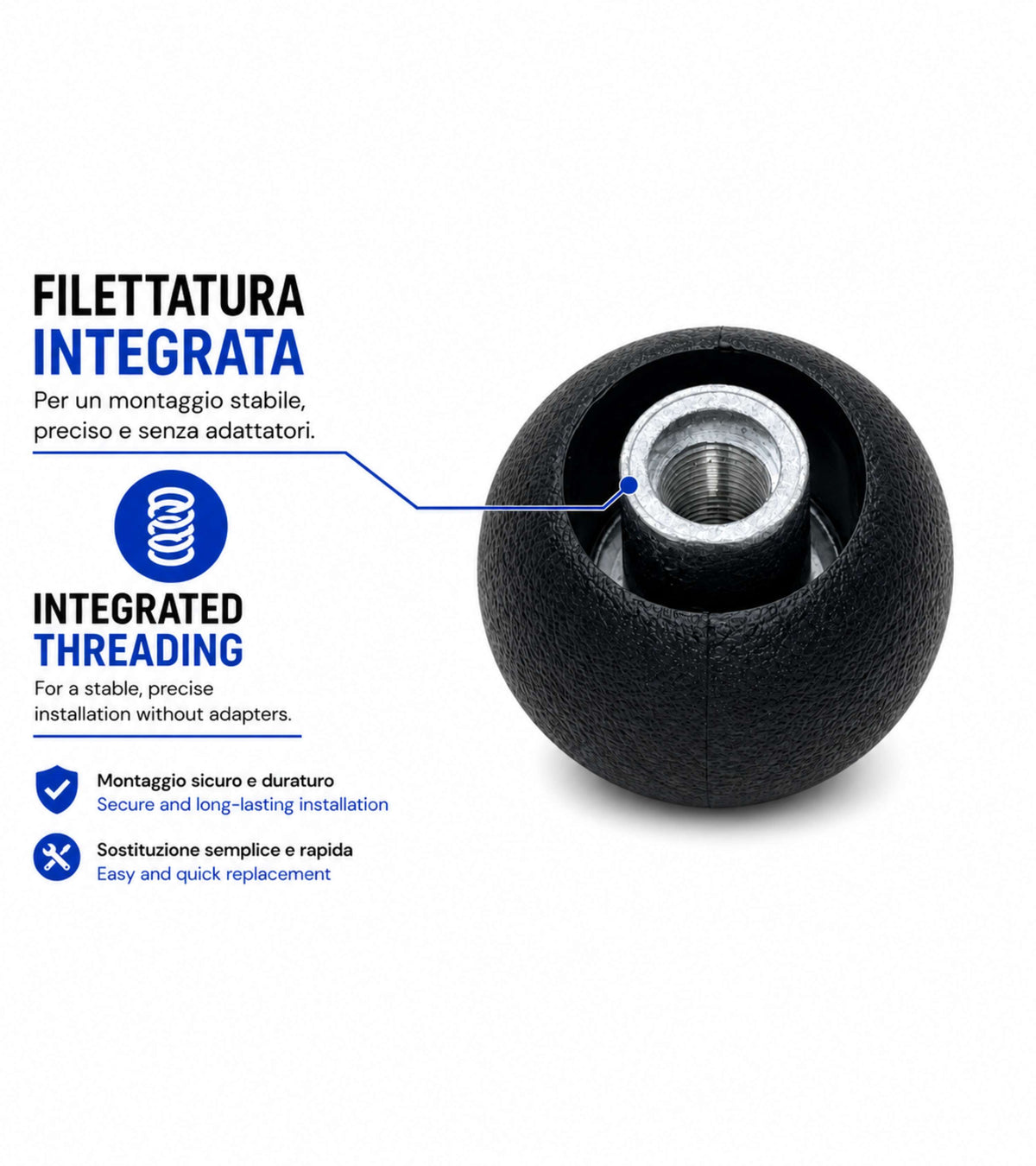 Pomello per Leva Cambio 6 Marce Compatibile con Suzuki SX4 2006-2015 Serie 1 Filettatura in Metallo, Retromarcia Basso Destra, Nero con Placca Opaca