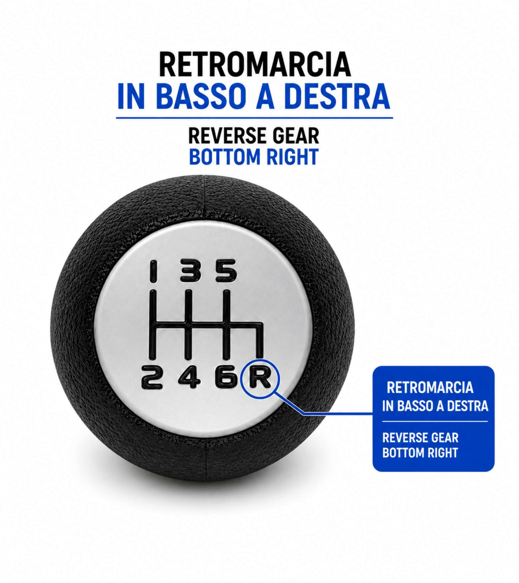 Pomello per Leva Cambio 6 Marce Compatibile con Suzuki SX4 2006-2015 Serie 1 Filettatura in Metallo, Retromarcia Basso Destra, Nero con Placca Opaca