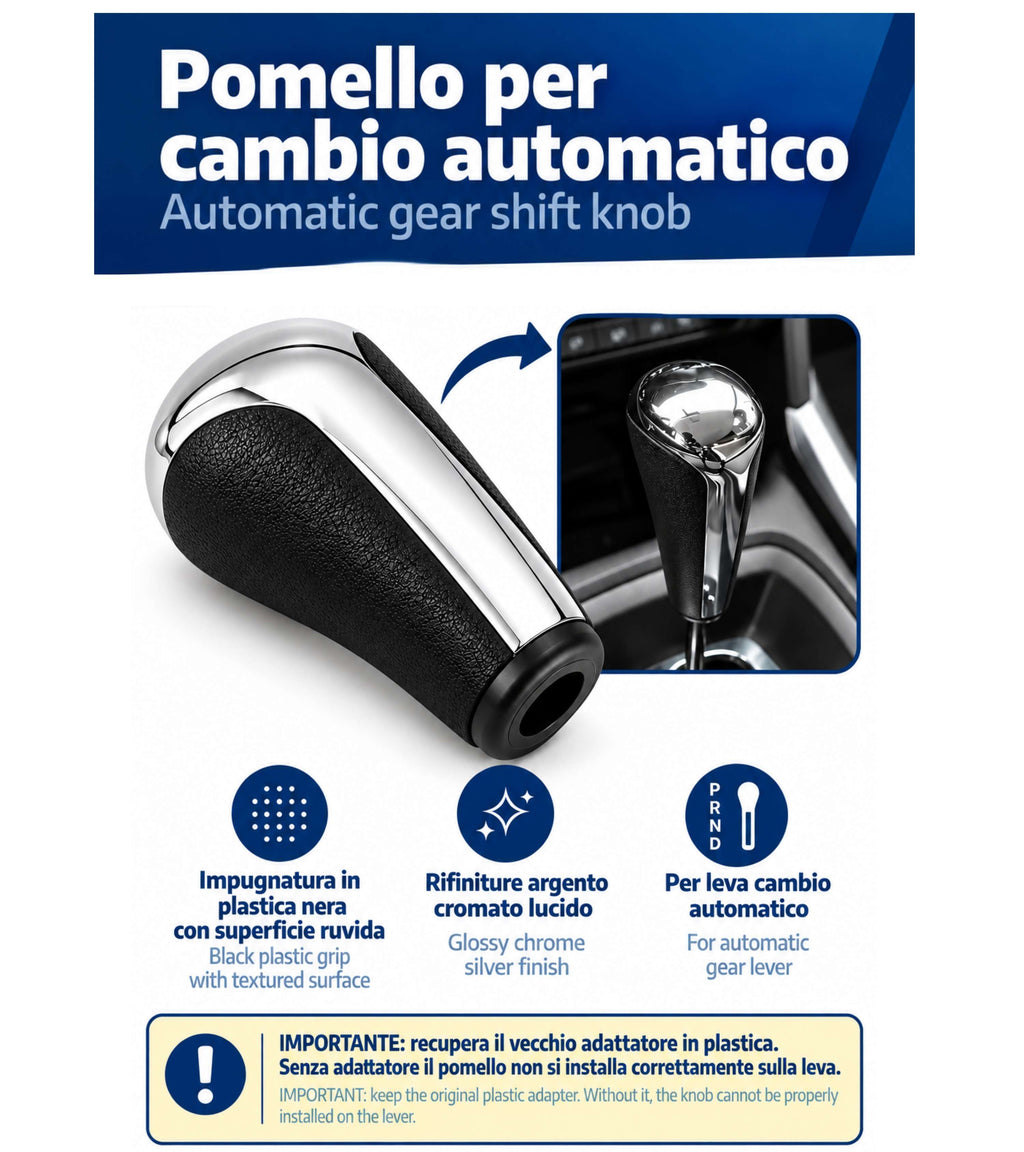 Pomello Leva Cambio Automatico Compatibile con Peugeot 206 207 208 301 307 308 407 408 607 3008 5008 RCZ e codice OEM 2403EF Argento Cromato e Nero