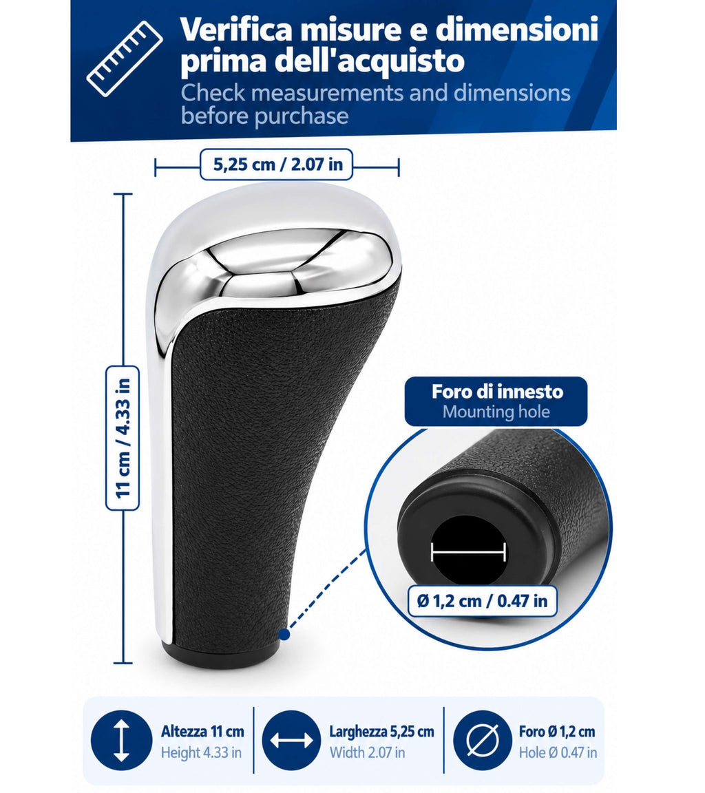 Pomello Leva Cambio Automatico Compatibile con Peugeot 206 207 208 301 307 308 407 408 607 3008 5008 RCZ e codice OEM 2403EF Argento Cromato e Nero