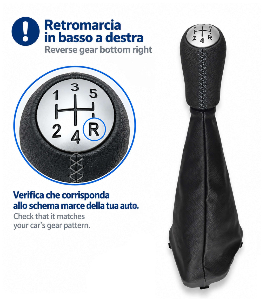 Kit Leva Cambio con Pomello Cuciture Grigie 5 Marce, Cuffia, Ghiera, Adattatore, Compatibile con Dacia Logan MCV II 2013–2022, Sandero II 2012-2021