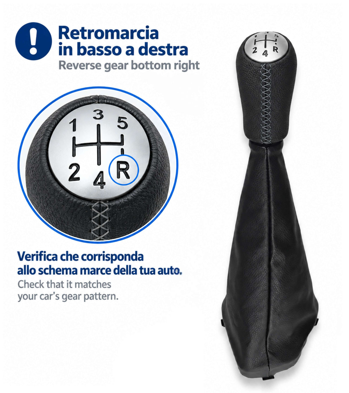 Kit Leva Cambio con Pomello Cuciture Grigie 5 Marce, Cuffia, Ghiera, Adattatore, Compatibile con Dacia Logan MCV II 2013–2022, Sandero II 2012-2021