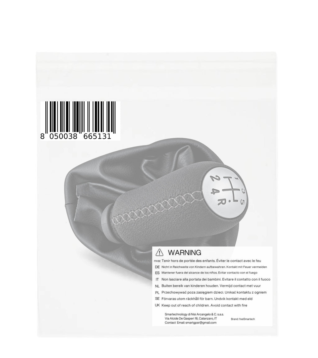 Kit Leva Cambio con Pomello Cuciture Grigie 5 Marce, Cuffia, Ghiera, Adattatore, Compatibile con Dacia Logan MCV II 2013–2022, Sandero II 2012-2021