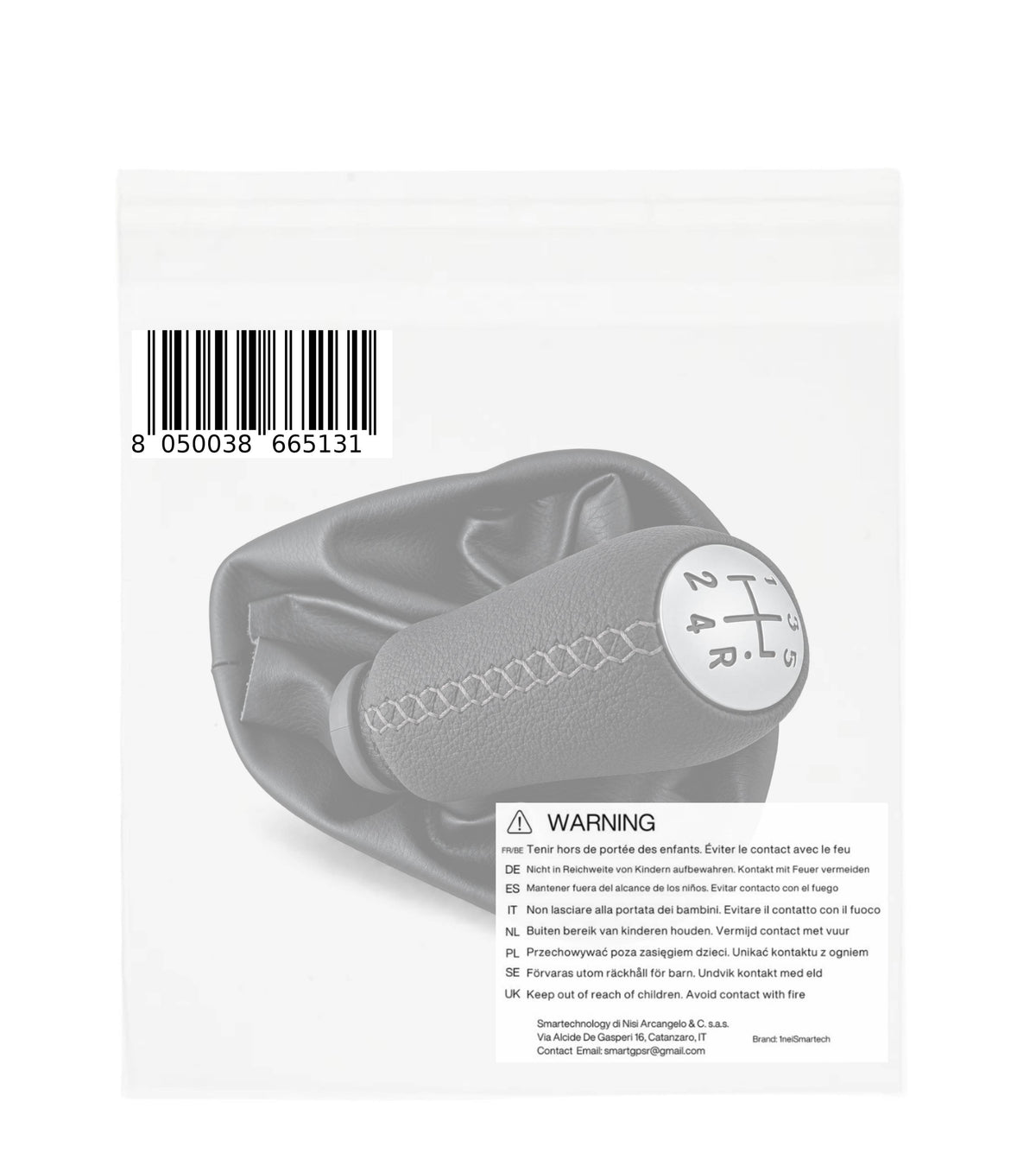 Kit Leva Cambio con Pomello Cuciture Grigie 5 Marce, Cuffia, Ghiera, Adattatore, Compatibile con Dacia Logan MCV II 2013–2022, Sandero II 2012-2021