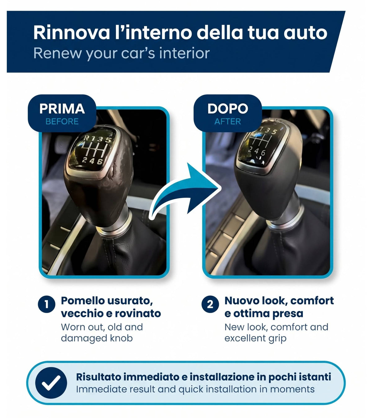 Pomello Leva Cambio 6 Marce Manuale Compatibile con Hyundai Tucson I20 I30 Elantra Venue, Finitura Satinata