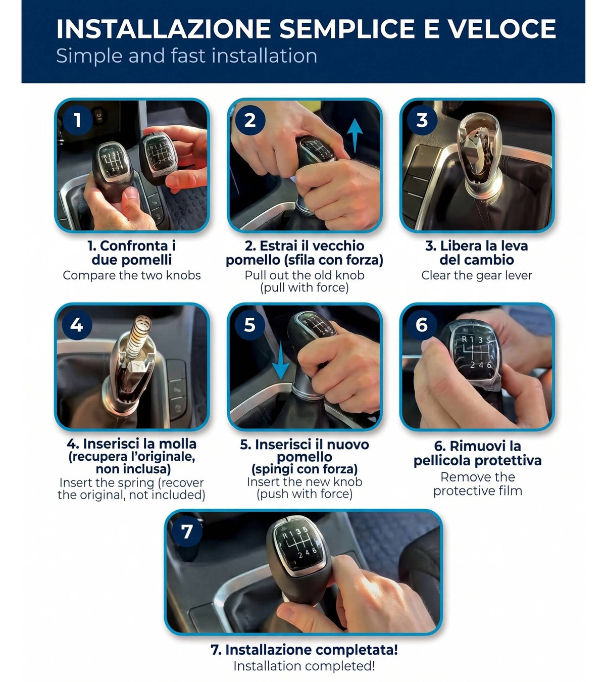 Pomello Leva Cambio 6 Marce Manuale Compatibile con Hyundai Tucson I20 I30 Elantra Venue, Finitura Satinata