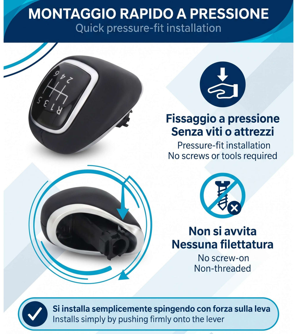 Pomello Leva Cambio 6 Marce Manuale Compatibile con Hyundai Tucson I20 I30 Elantra Venue, Finitura Satinata