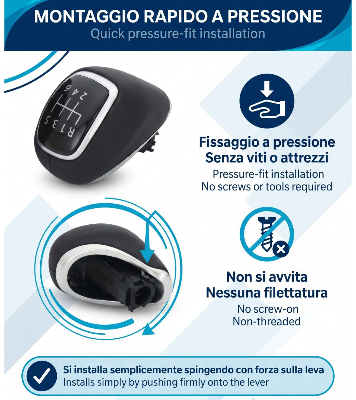 Pomello Leva Cambio 6 Marce Manuale Compatibile con Hyundai Tucson I20 I30 Elantra Venue, Finitura Satinata