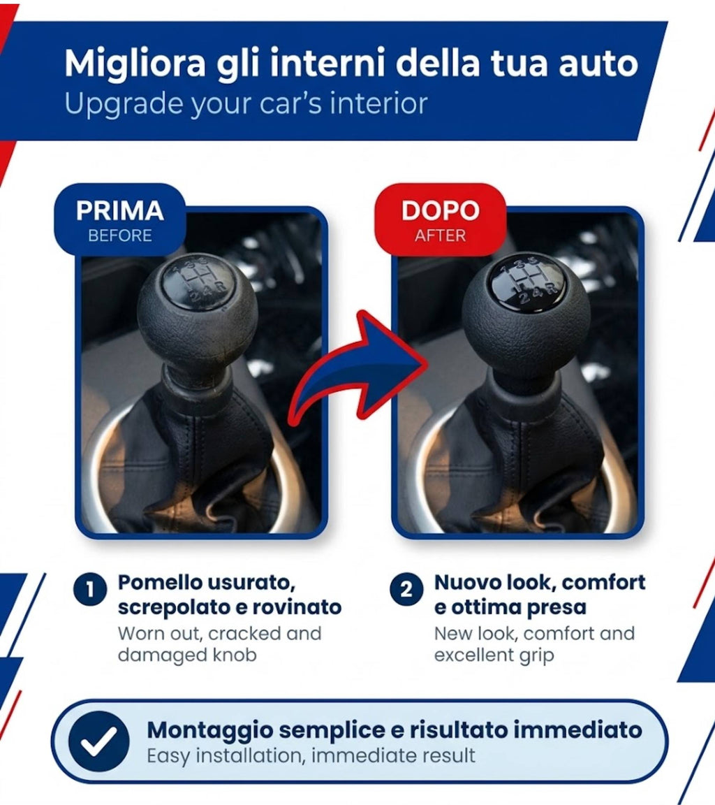 Pomello Cambio 5 Marce Compatibile con Suzuki Splash EX 2008-2012 Filettato, foro con diametro 12mm, Placca Nera Lucida, solo per Leva Cilindrica
