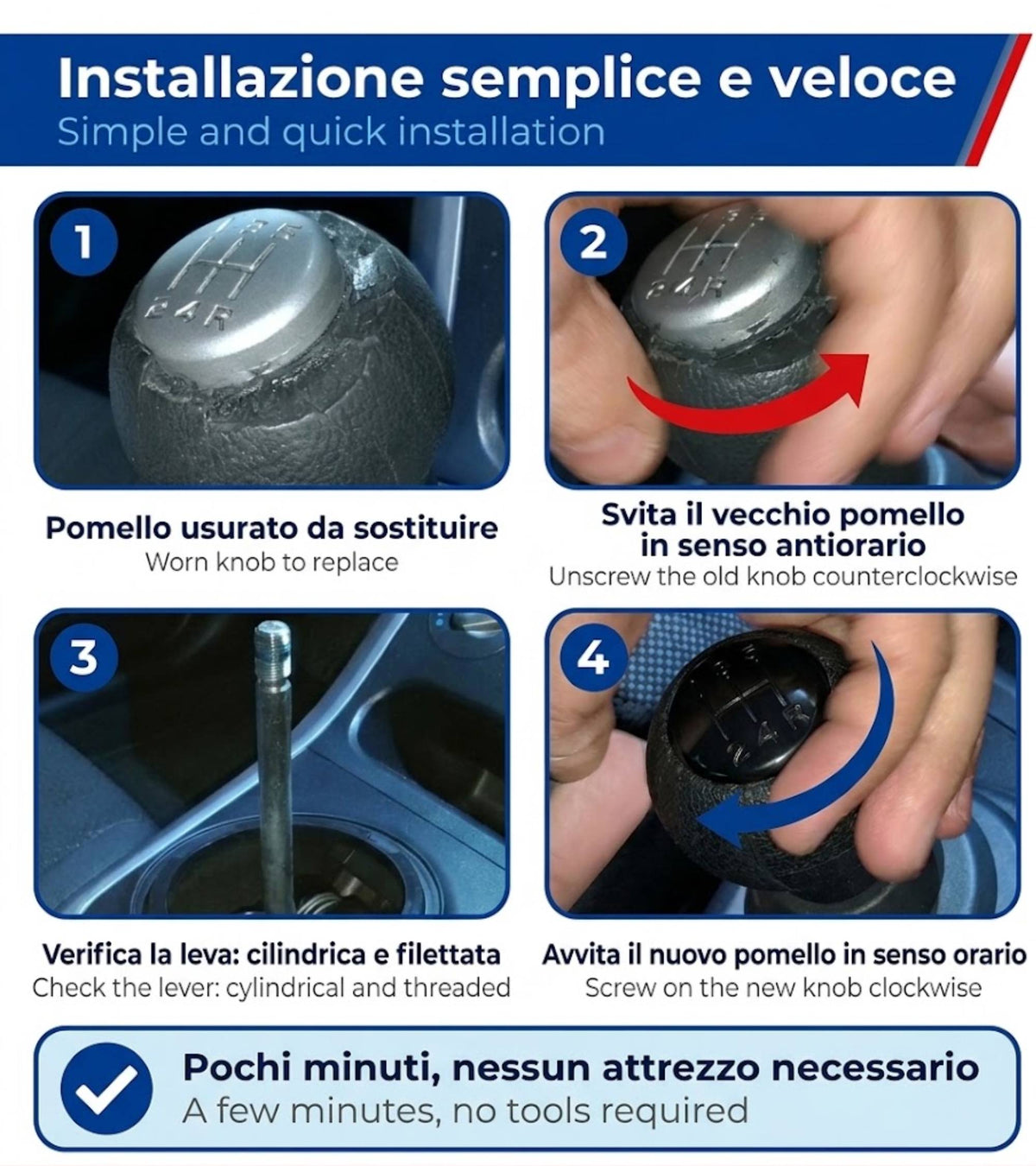 Pomello Cambio 5 Marce Compatibile con Suzuki Splash EX 2008-2012 Filettato, foro con diametro 12mm, Placca Nera Lucida, solo per Leva Cilindrica
