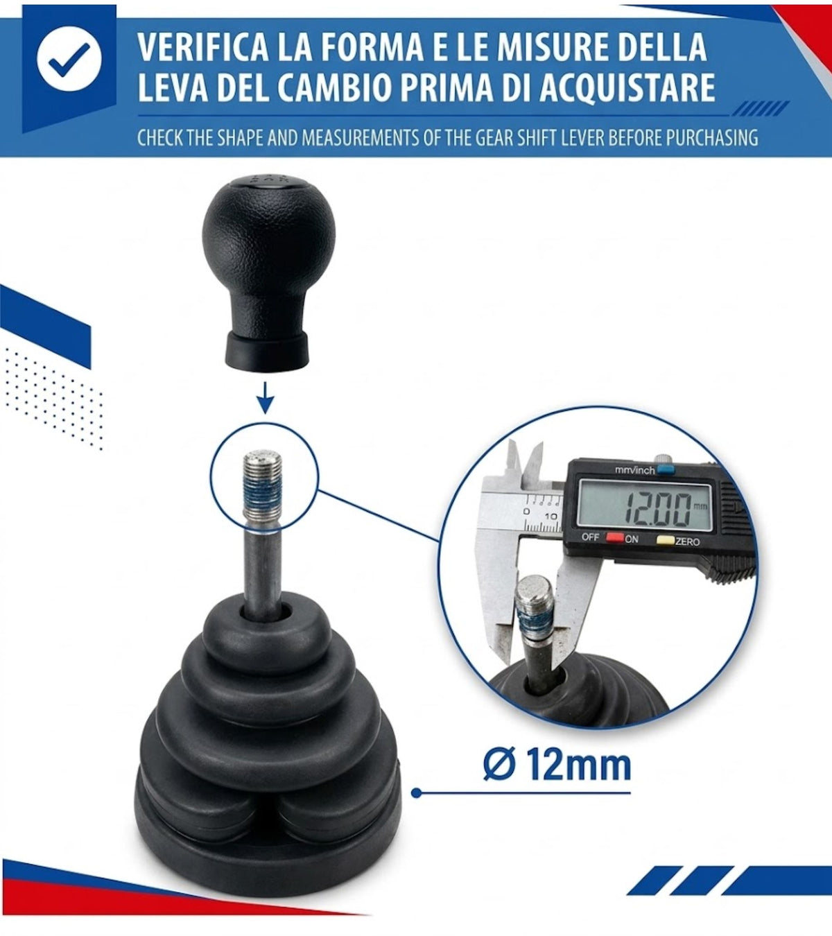 Pomello Cambio 5 Marce Compatibile con Suzuki Splash EX 2008-2012 Filettato, foro con diametro 12mm, Placca Nera Lucida, solo per Leva Cilindrica