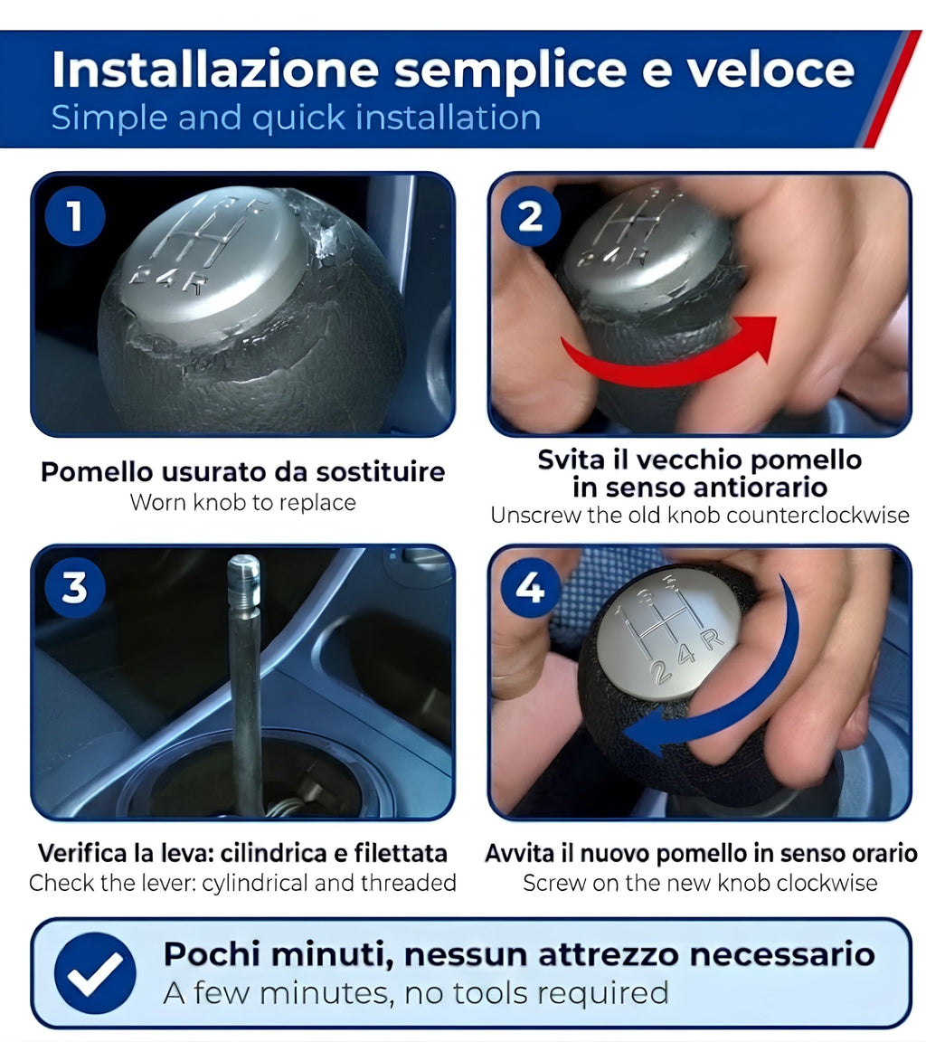 Pomello Cambio 5 Marce Compatibile con Suzuki Splash EX 2008-2012 Filettato, foro con diametro 12mm Placca Grigia solo per Leva Cilindrica