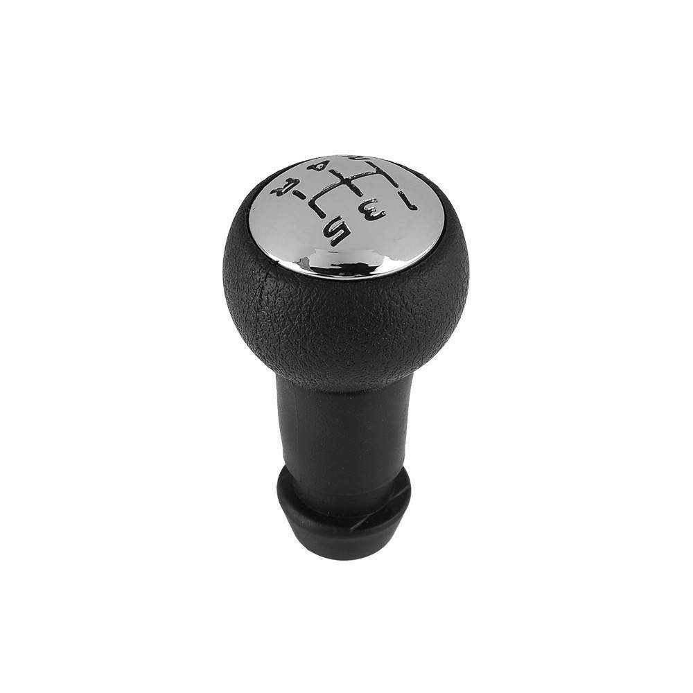 Pomello Leva Cambio Auto 5 Marce E Retromarcia Per Autovetture Nero E Argento Con Rifiniture Chrome Antipolvere